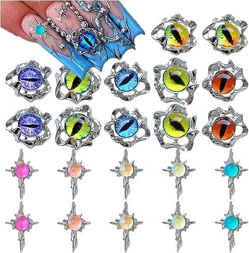 Dijes de uñas de ojo de diablo y dijes de uñas de cruz, 22 piezas de diamantes de imitación de aleación 3D para uñas acrílicas, accesorios de joyas