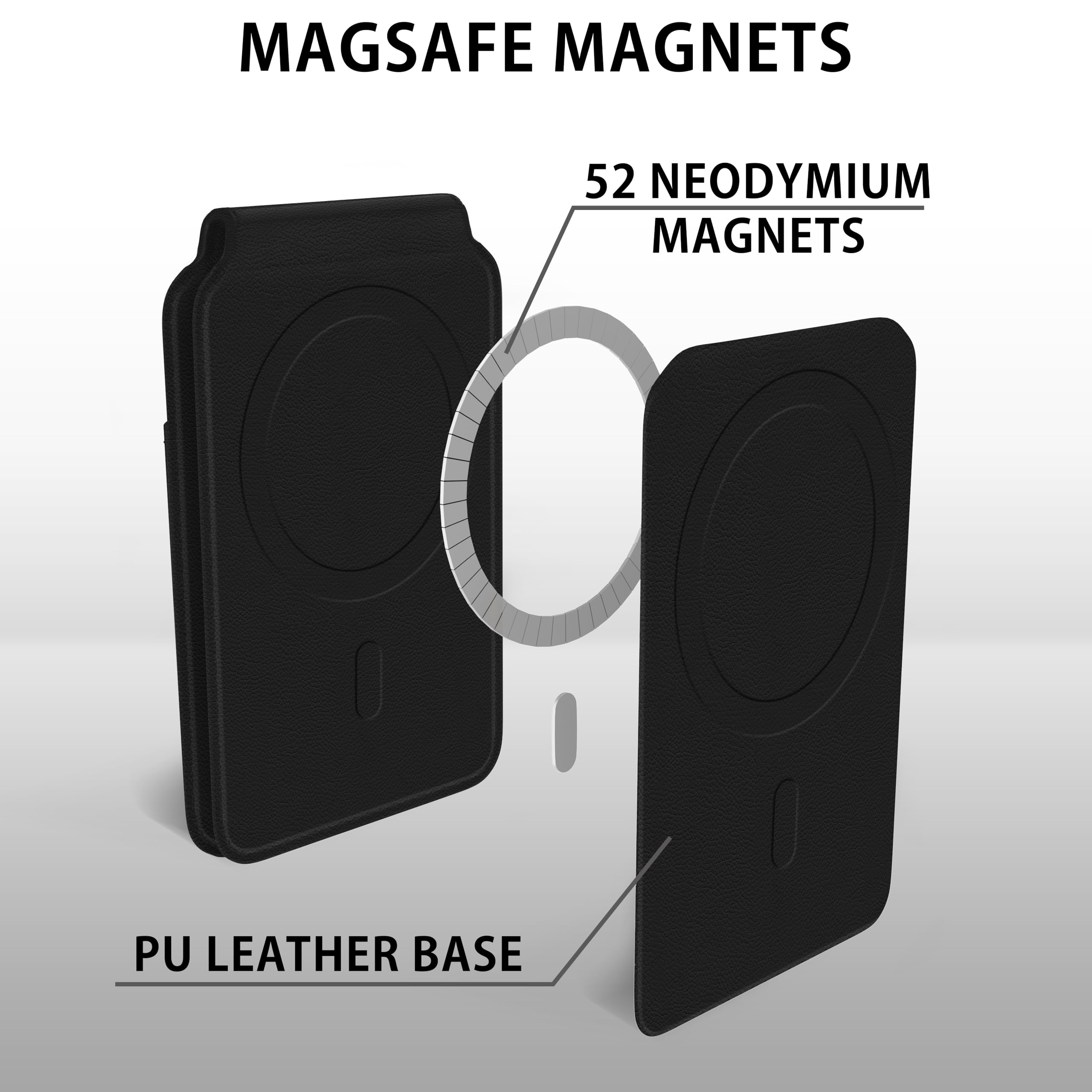 MyGadget Portafoglio Magnetico Magsafe - con 2 Slot per Carte - con Funzione Stand - compatibile con Apple iPhone 15 I 14 I 13 I 12 Series - Nero