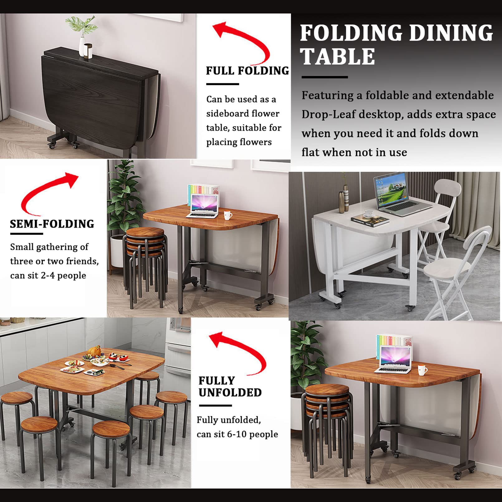 Tavolo da cucina pieghevole, tavolo da cucina pieghevole per interni ed esterni, tavolo con sedie a ribalta, salvaspazio, per lavoro, studio e sala da pranzo