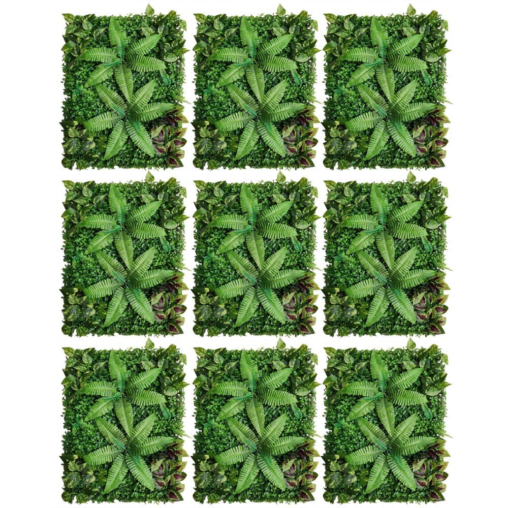 Immergrüne Kunstpflanzen Wand 9 STK Künstliche Gras Wand Matte 60x40 cm Kunstpflanzen Matte für Balkon Garten Zaun als Sichtschutz Deko Grün