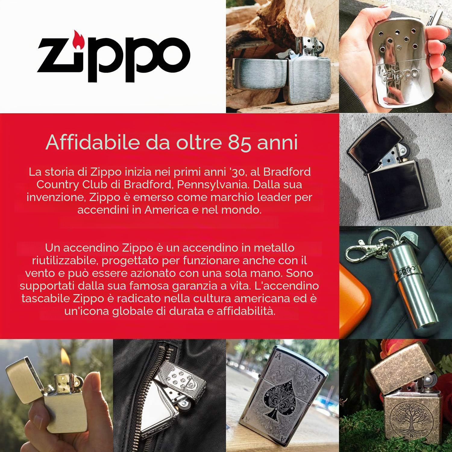 Zippo Accendino antivento | accendino Zippo a lunga durata in metallo | migliore con liquido per accendino Zippo | accendino ricaricabile|perfetto per sigarette, sigari, candele, accendini tascabili, emblema da parete Zippo