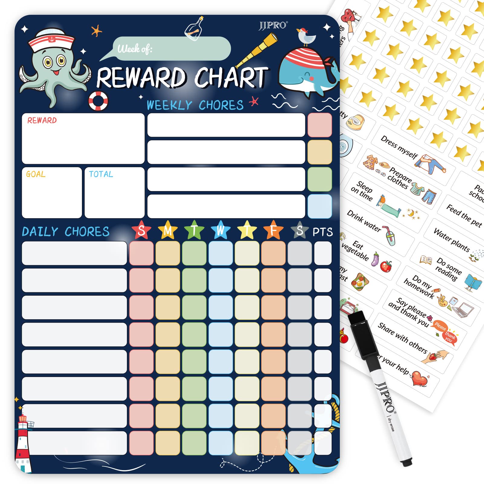 Buy Sea World Magnetic Dry Erase Chore Chart for Kids at Home, Reward ...