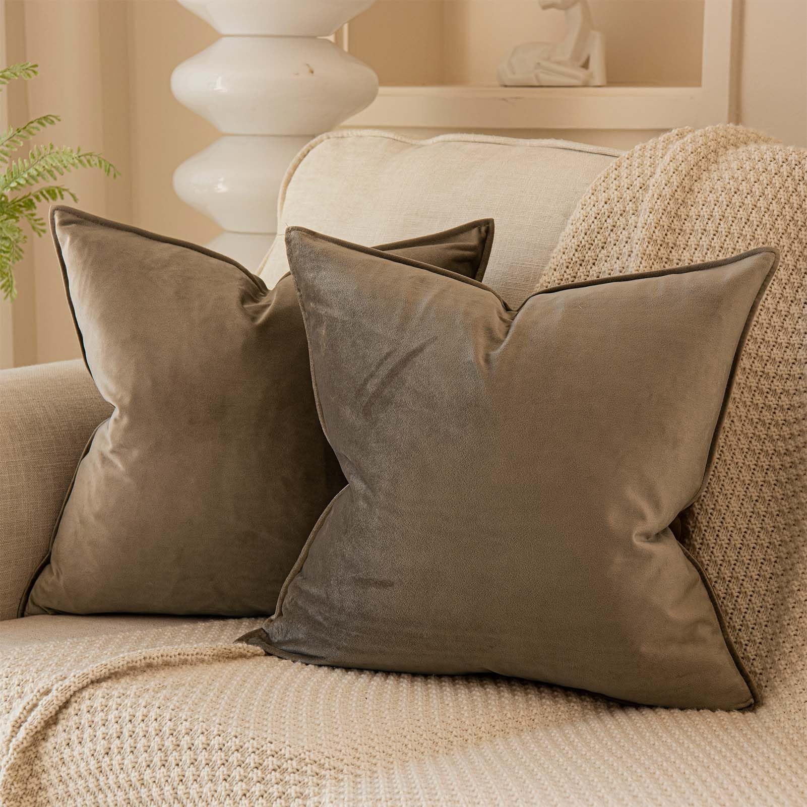 JUSPURBET 20x20 Throw Pillow Covers Set of 2 Decorative Pillow Covers for Couch Sofa Bed Cozy Velvet Cushion Covers Cases with Invisible Zipper for Living Room Home Decor,Stone โ image 1