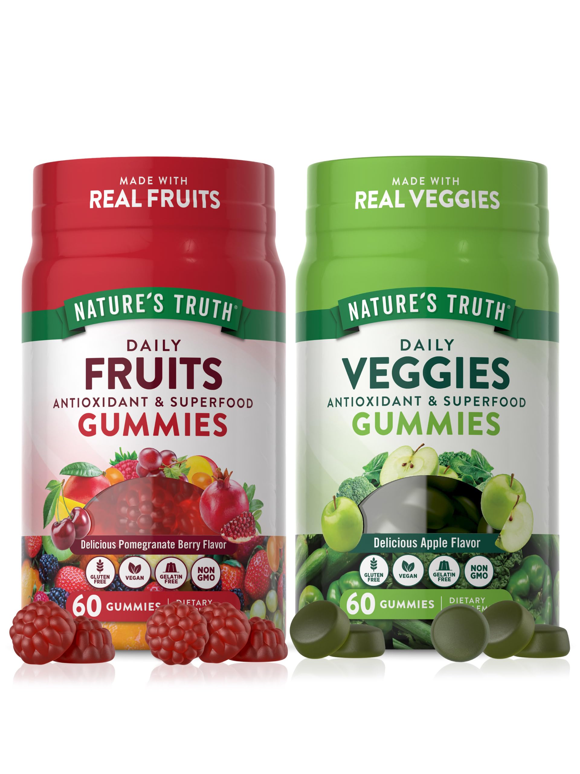 Nature's Truth Daily Fruits and Veggies Gummies Bundle | 60 Gummies Each | Vegan, Non-GMO, and Gluten Free Superfood Supplement