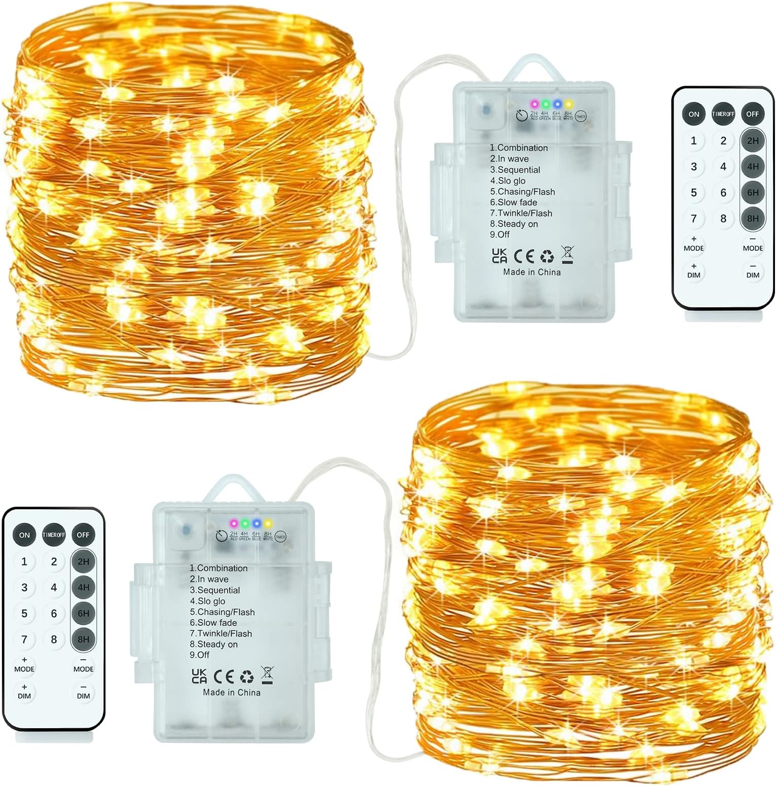 Avyvi Fairy Lights Battery Operated Outdoor Lights.2Pack String Lights 10M/33FT with Remote Control Fairy Light for Garland Bedroom Wedding Party Christmas Tree Lights Indoor Decor (Warm White,2)