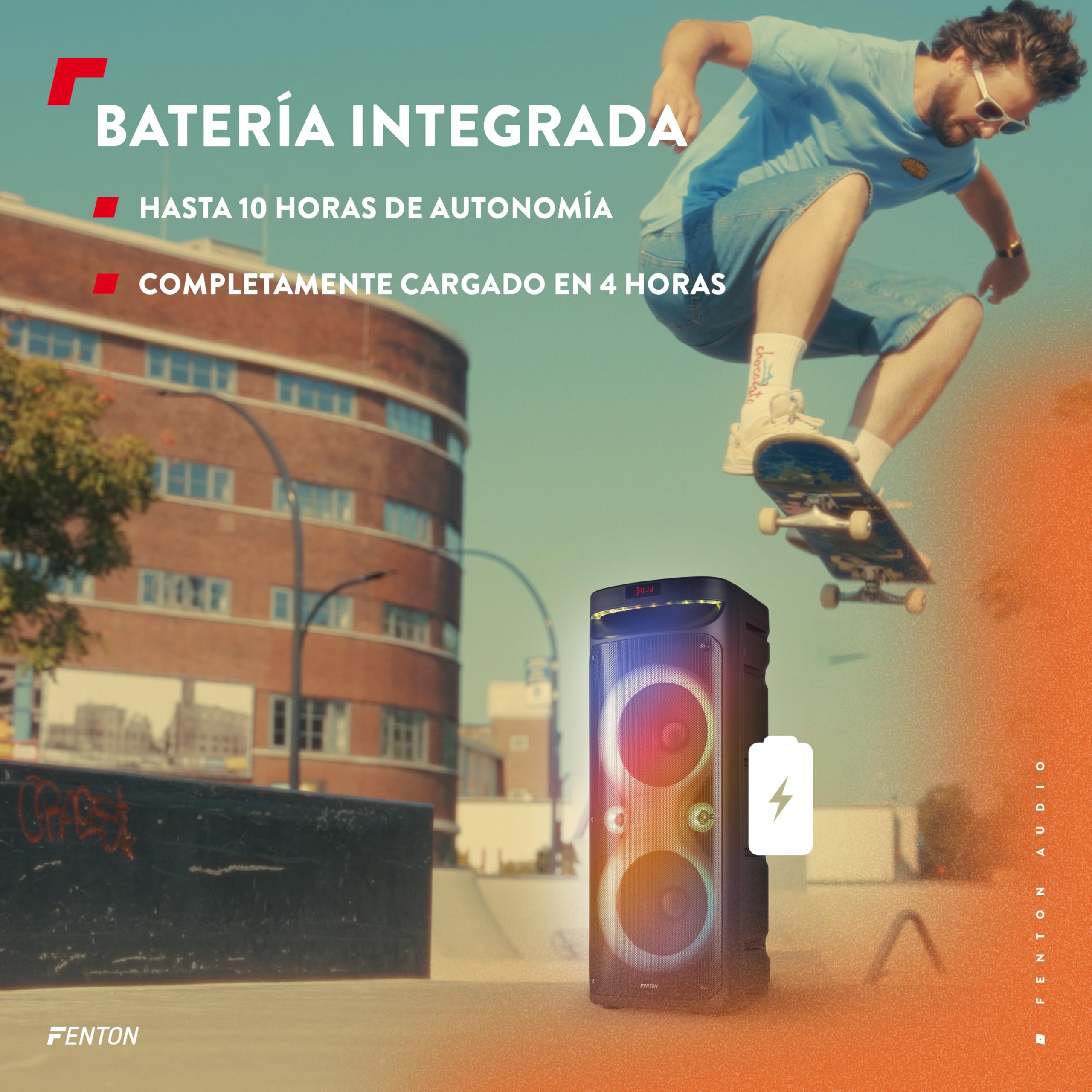 Fenton Track610 – Altavoz Bluetooth portátil 240W con micrófono con Cable, batería Recargable, Luces LED, USB, microSD, Altavoz portátil Potente Karaoke Machine, Modo Stereo Pairing, Color Negro