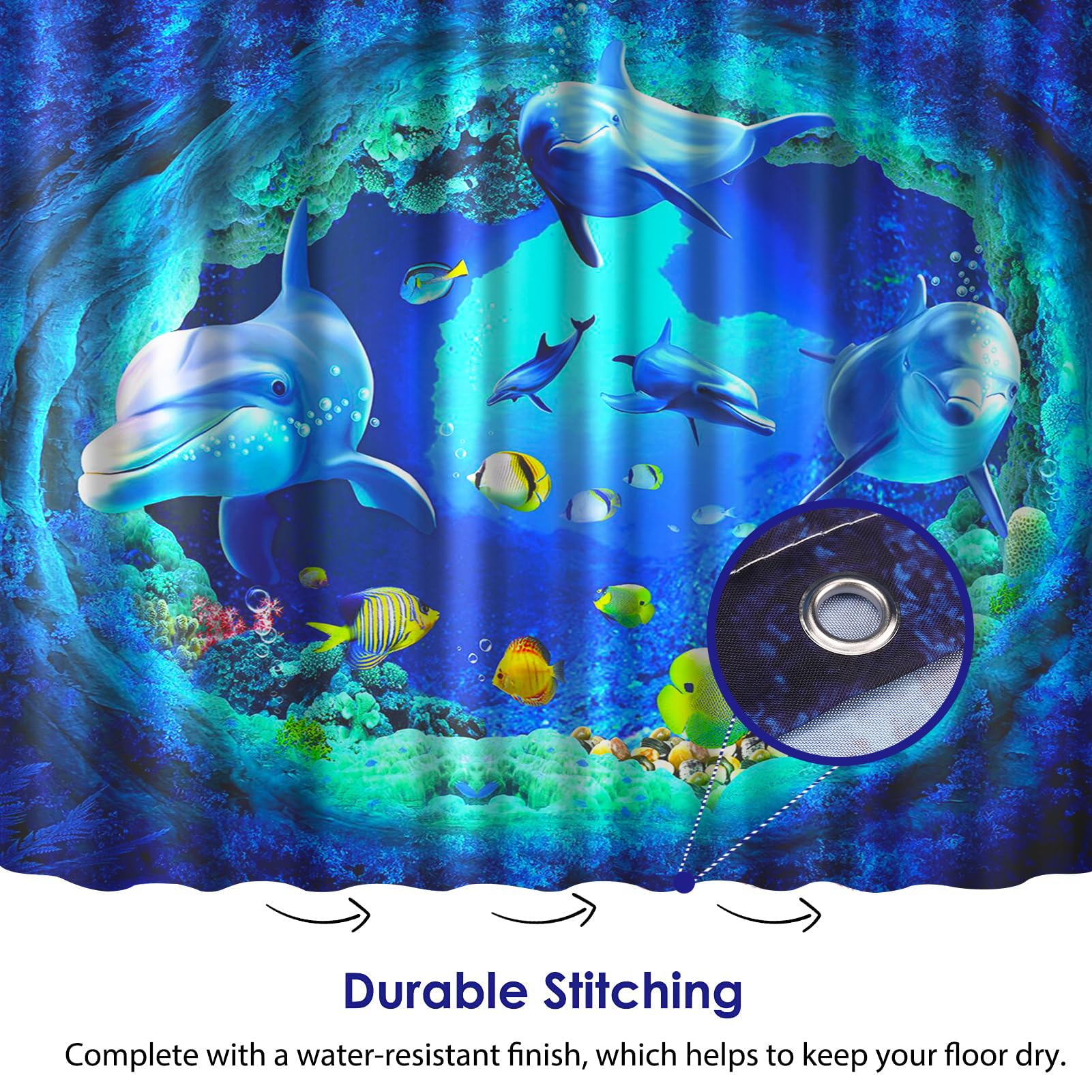 WOWTOY Shower Curtain with 12 Hooks, Waterproof Polyester Fabric Bathroom Bathtub Shower Curtain Liner, Weighted Hem - Image 3