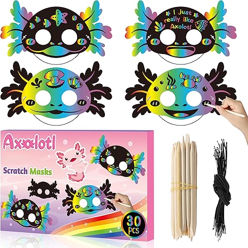 Miniatura 1 de B1ykin Juego de 30 máscaras de arañazos de animales polares, kit de manualidades para niños, máscaras de arañar animales árticos mágicos para niños,