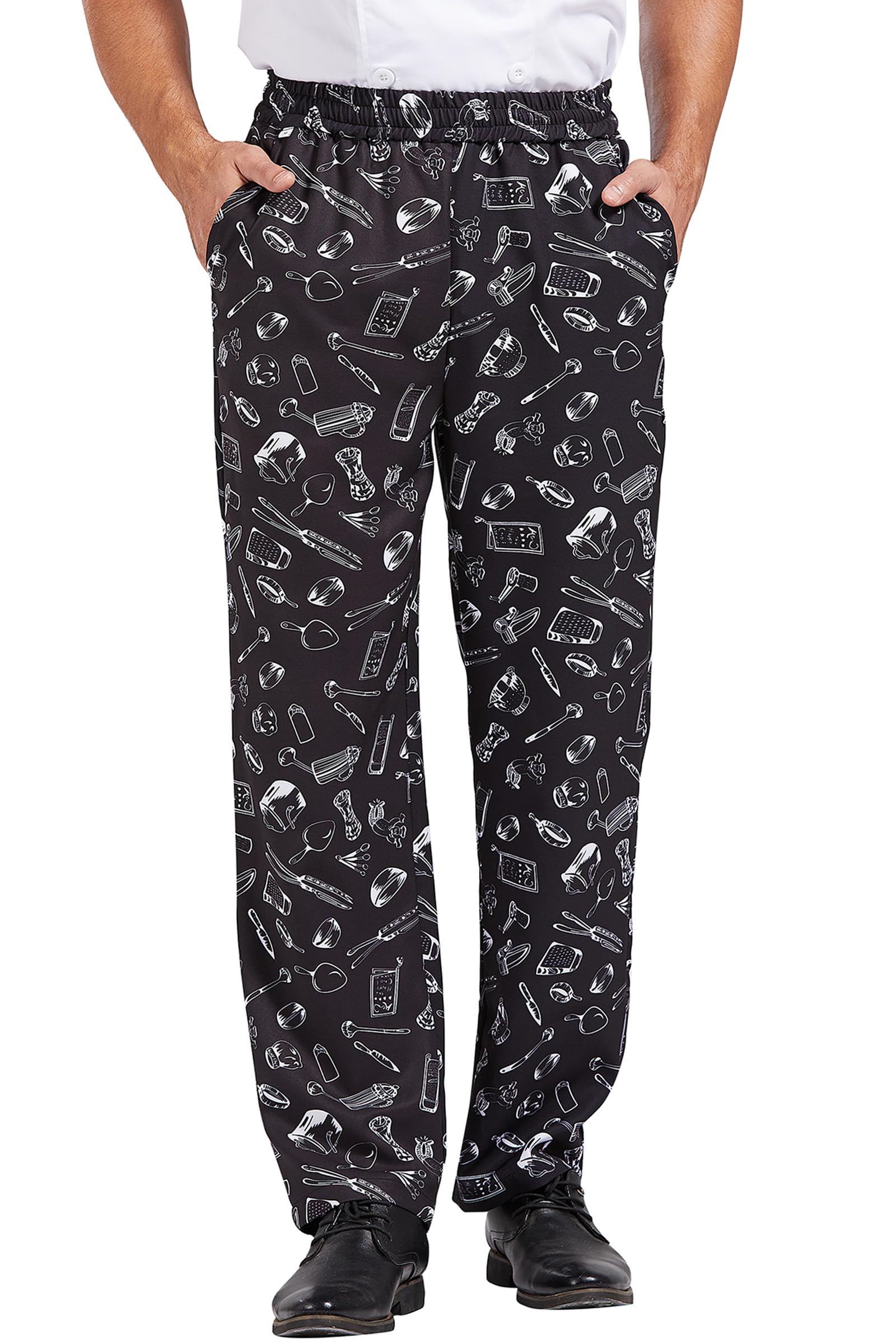 Nanxson Pantalones de Chef Holgados para Hombre, Pantalones de Trabajo Estampados con Cintura Elástica Pantalones de Chef Uniformes de Cocina para Restaurante