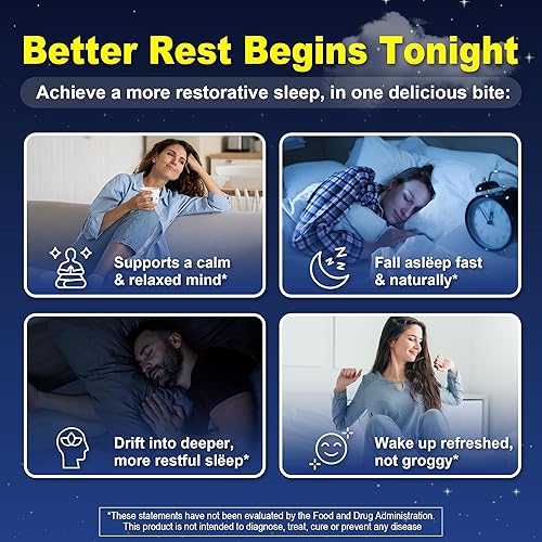 Miniatura 5 de Paquete de 2 gomitas de melatonina sin azúcar, 10 mg 20 mg de glicinato de magnesio y melatonina para adultos, Ashwagandha, L-teanina, B6, B12,