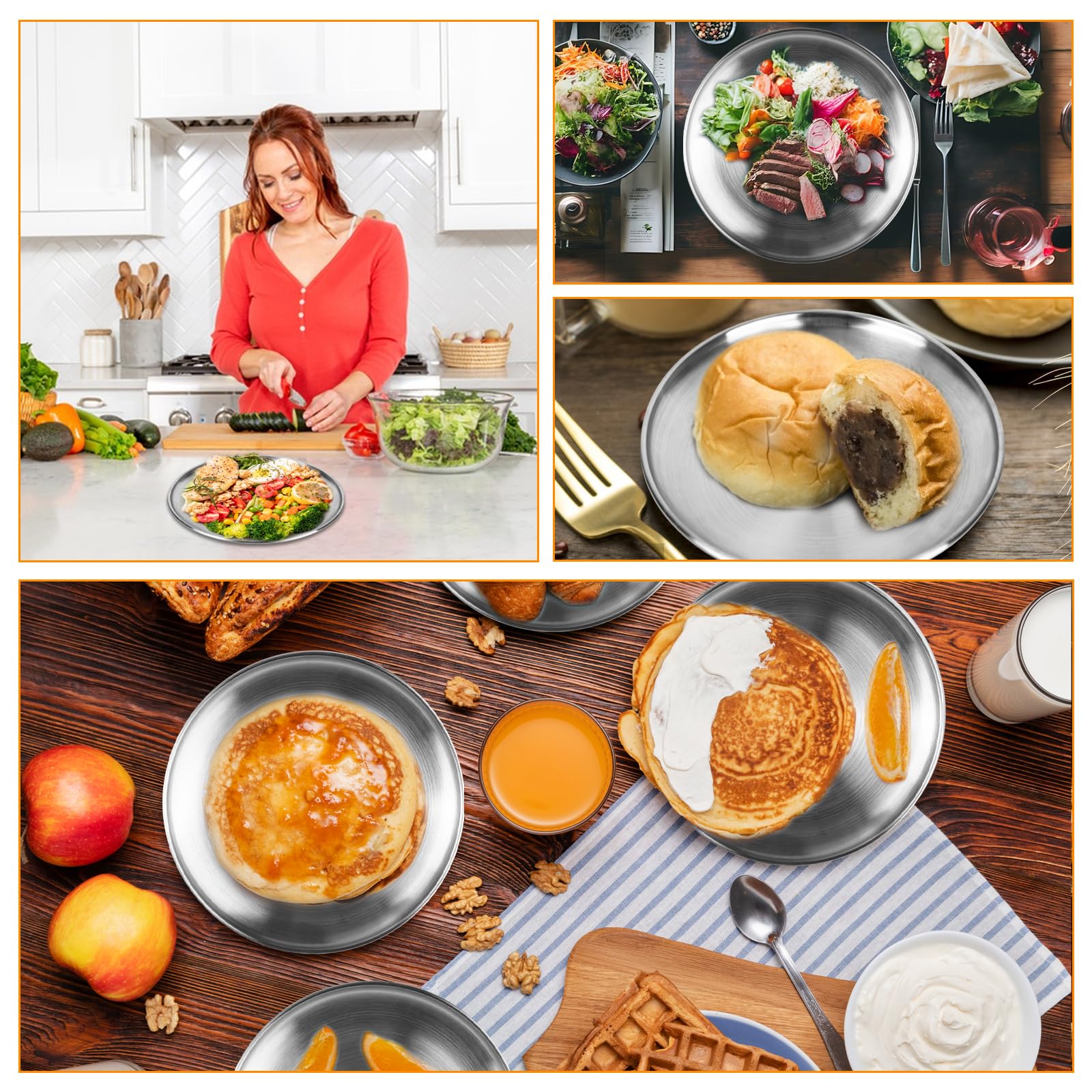 2 Piatti In Acciaio Inossidabile 20cm E 23cm - Per Barbecue, Campeggio E Picnic, Bordo Sicuro - Foto 10