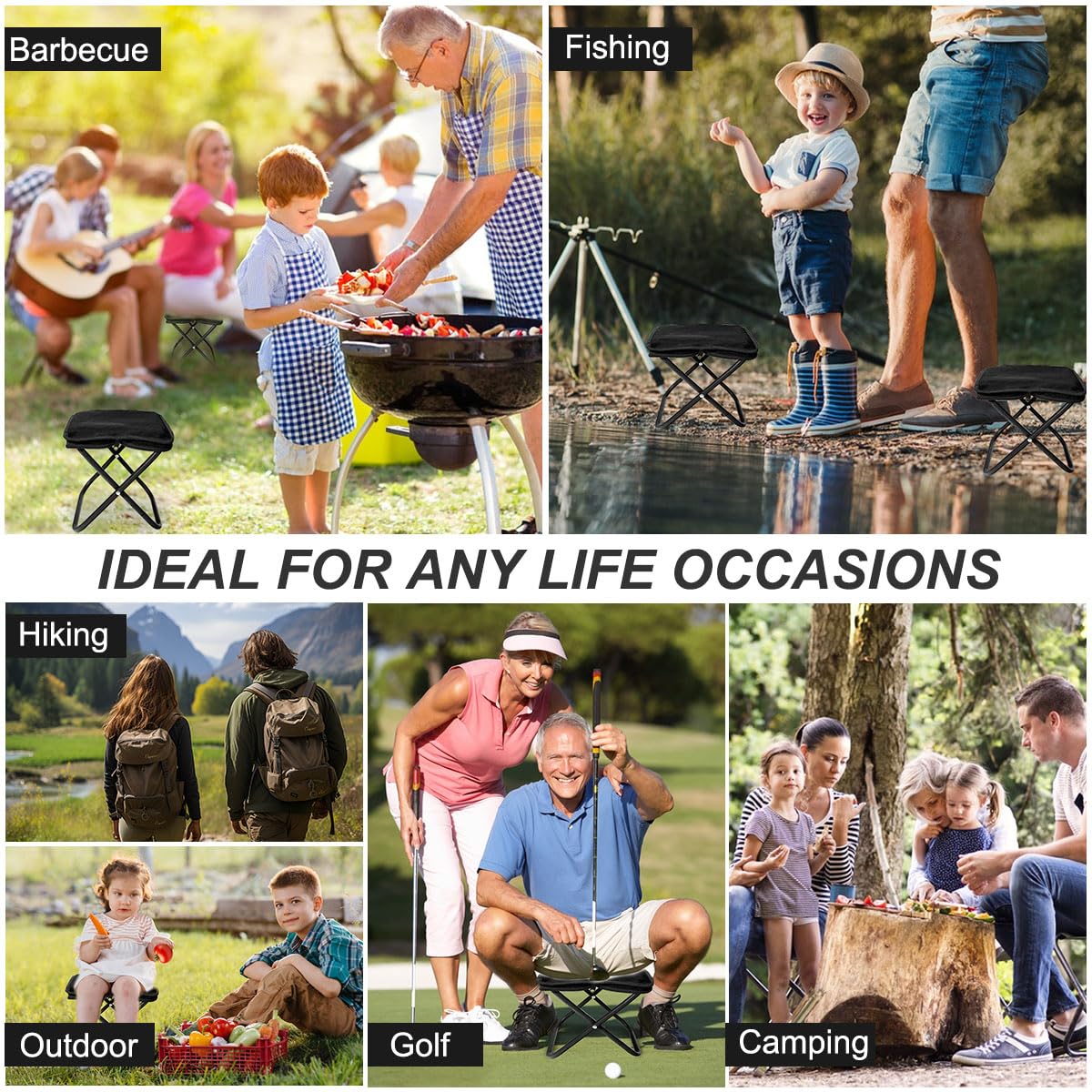 Sgabello da Campeggio, Sgabello Pieghevole Portatile, Sedia Pieghevole Portatile, Mini Sgabello Pieghevole, Leggero Sgabello da Pesca per Viaggi Escursionismo Giardino Pesca Barbecue Spiaggia (Nero)