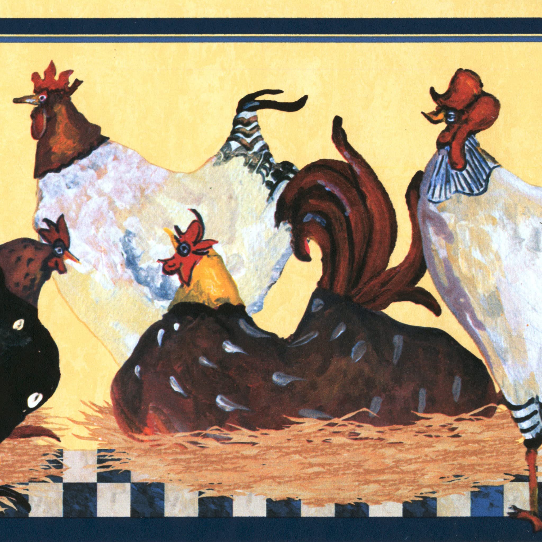 Bordure de papier peint coqs pour relooker une cuisine ou salle à manger