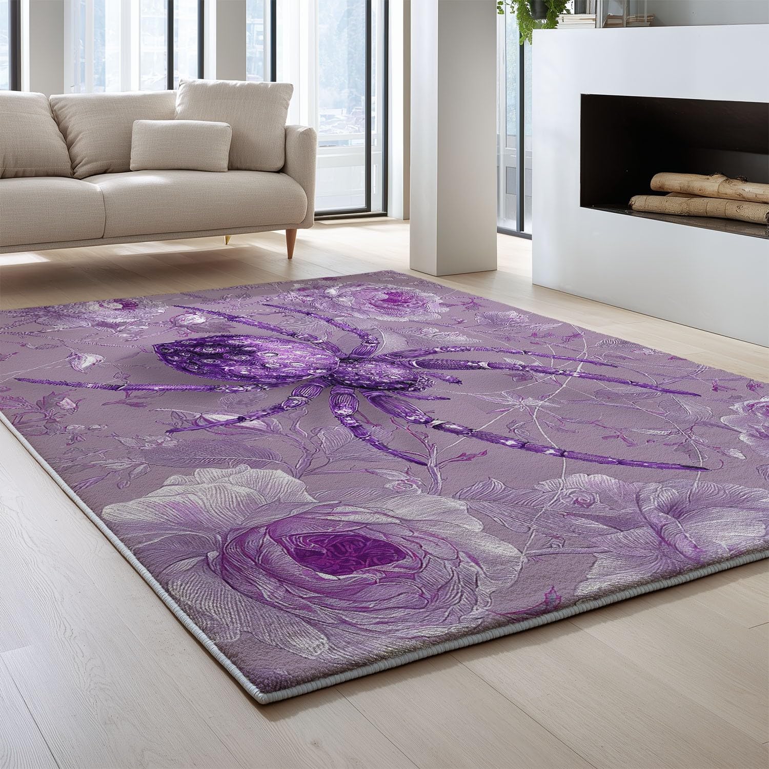 Generisch Wunderschön, Spinne Rose, Spinnennetz Kurzflor Teppich, Waschbarer Flauschig Teppich, 60 cm x 90 cm Wohnzimmer Anti Rutsch Extra Große Teppiche Schlafzimmer Weich Teppiche Violett