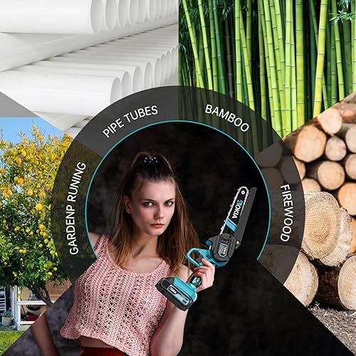 Miniatura 7 de AOKIA Mini motosierra eléctrica inalámbrica, pequeña de mano de 20 V, 2 baterías con cargador de 6 pulgadas, funciona con sierra accionada para el