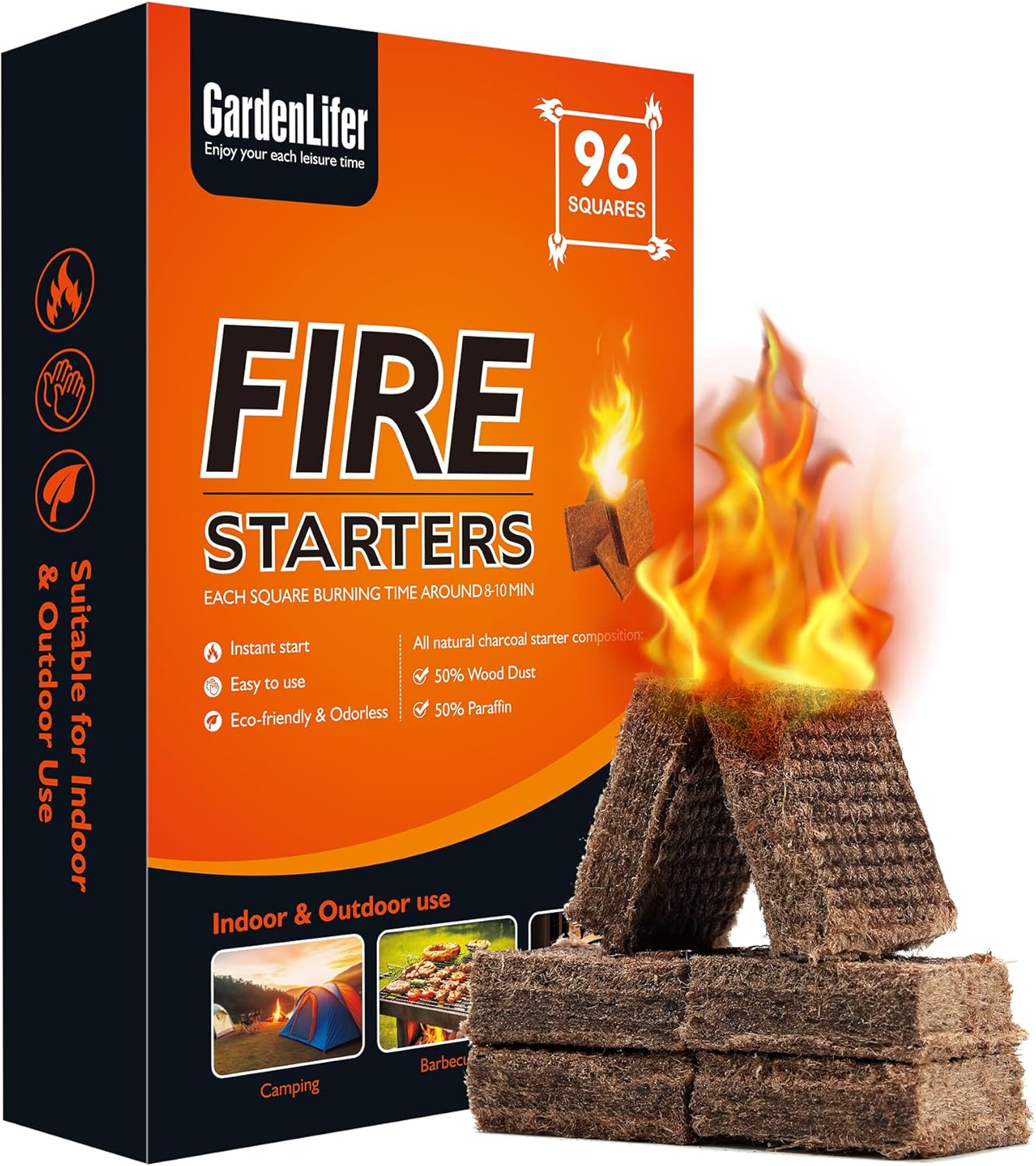 GardenLifer Fire Starter Cubes 96 Squares Charcoal Starter