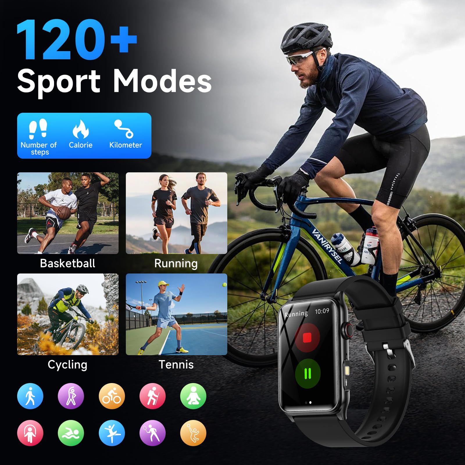 Marsyu 2025 Montre Connectée Homme avec Appel Bluetooth,1,57" Montre Intelligent avec Lampe de Poche LED,120+ Modes Sportifs Moniteur de Sommeil Podometre Bracelet Intelligente pour Android iOS