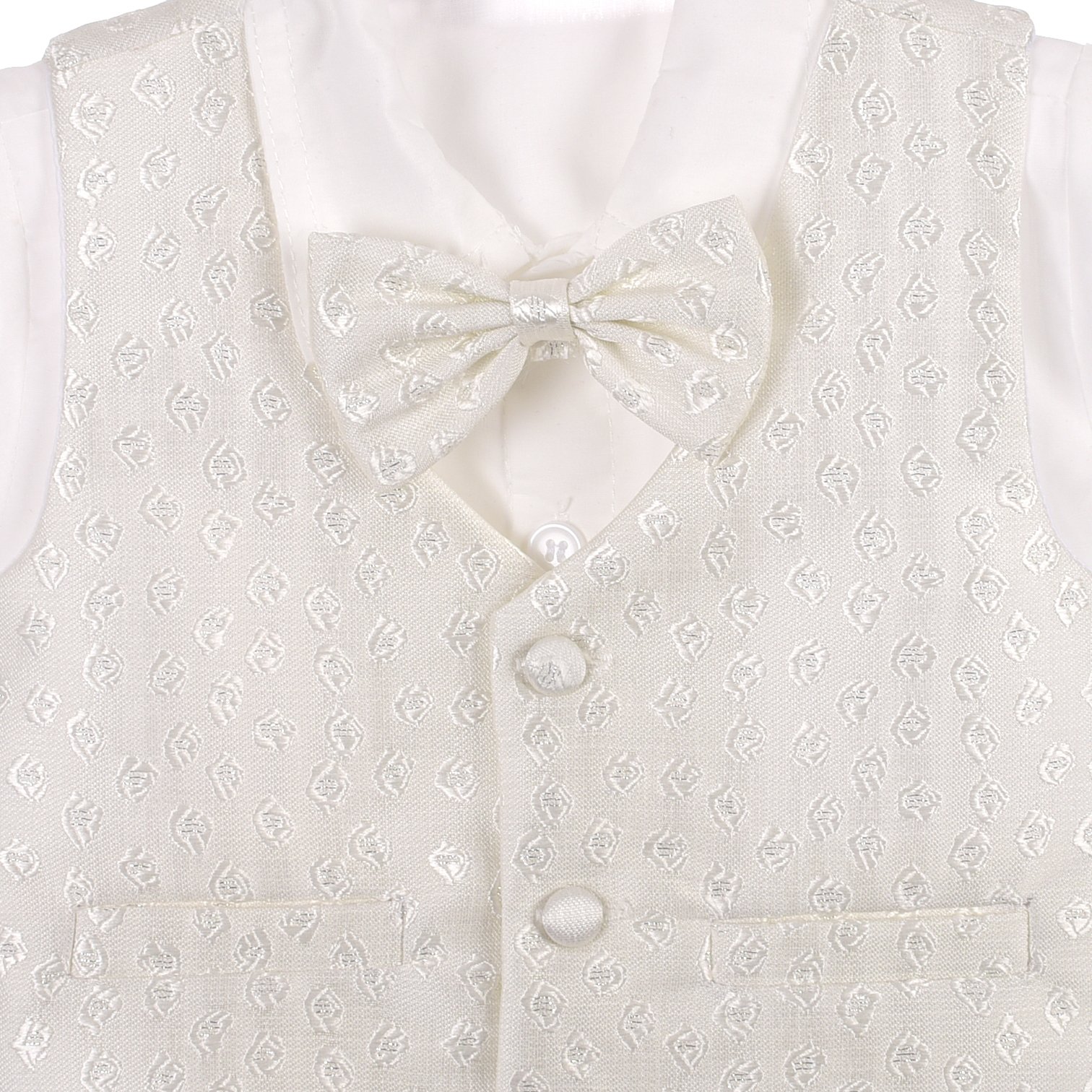 Lito Angels Baby Jungen 4 Teiliges Anzug Set mit Taufhaube, Taufe Taufkleidung Taufanzug Kurzarm, Weiss/Elfenbein