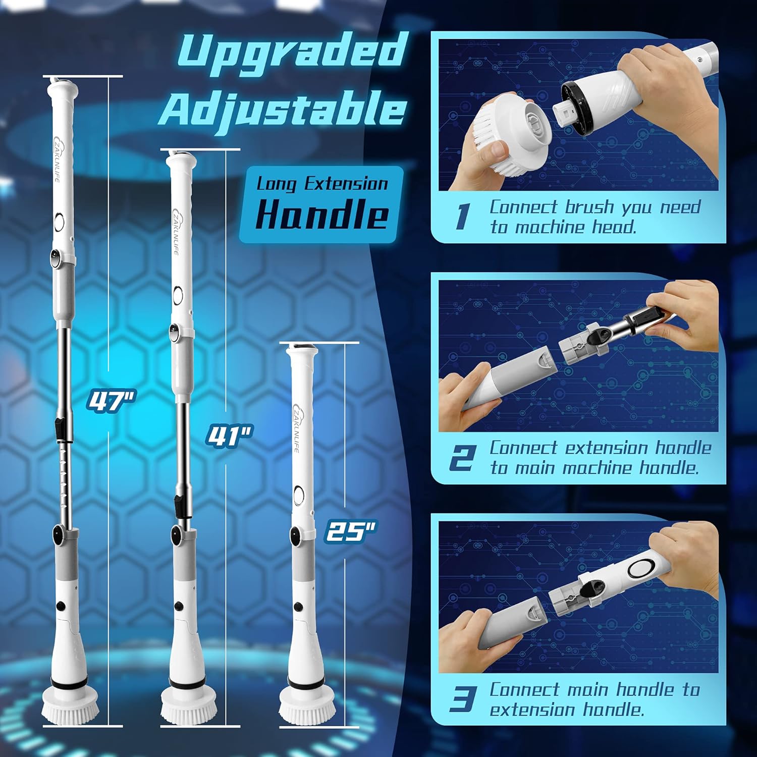 Shower Cleaning Brush, Electric Spin Scrubber, Cordless Shower Scrubber for Cleaning, Tub and Tile Power Scrubber, Adjustable Extension Handle & 4 Replaceable Brush Heads for Home,Kitchen,Floor,Car : Health & Household