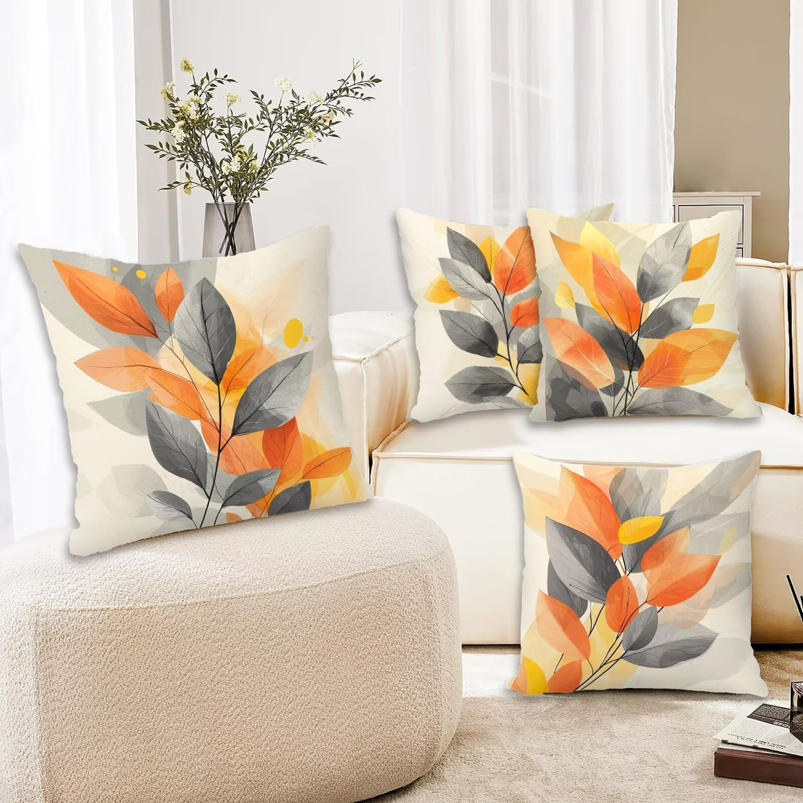 Kissenbezug 55x55 Grau 4er Set Samt Kissenbezüge Blätter Zierkissenbezug Kissenhülle Dekorative Weiche Quadratische Dekokissenbezug Sofakissenbezug Couchkissen für Deko Schlafzimmer Wohnzimmer Y-97