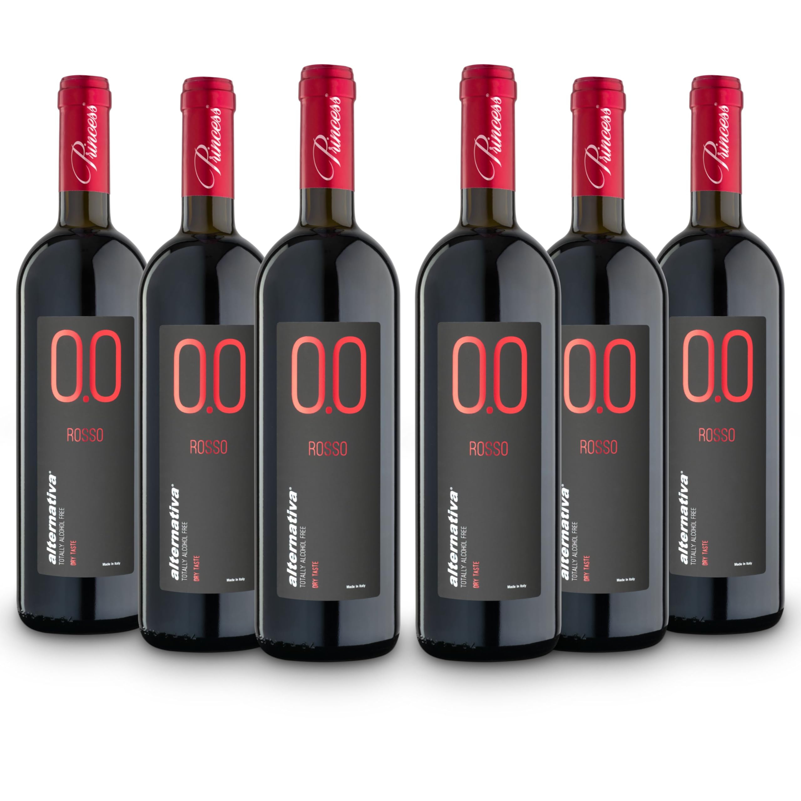 ALTERNATIVA Rouge Sans Alcool 0.0% - Pack de 6 Bouteilles de 750 ml - Vin Sec Italien Premium Désalcoolisé - Parfait pour les Célébrations et Cadeaux