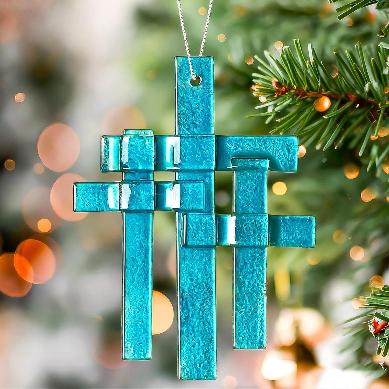 5.5 Inch Glass Cross Hanging Ornaments for Christmas Tree First Communion Gifts, Crystal Cross Ce...