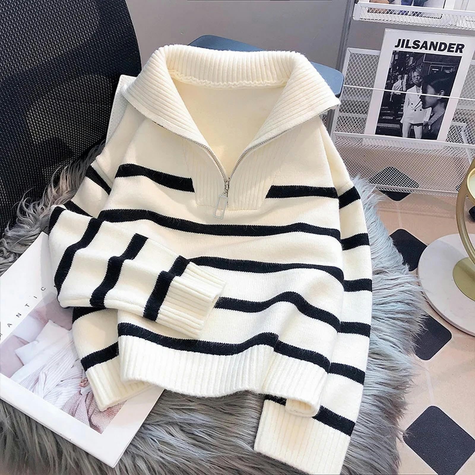 Maglione Donna Sweater Casual Maglione A Maglia A Maglia A Maglia Vintage A Mezza Certifica per Pentola per Pentola per Pentola da Donna Sciolta Maglioni Sciolte Chic