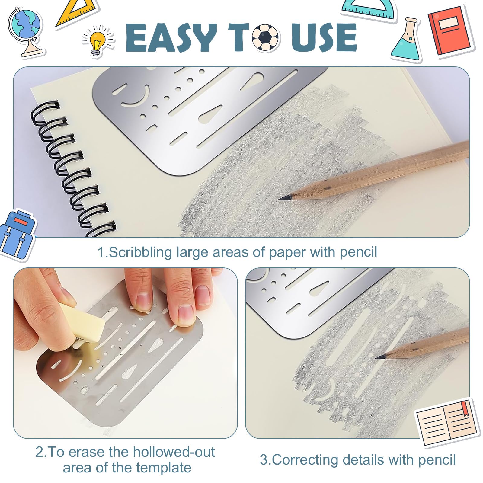 GZLCEU Radierschablonen Set - 6 Stück Edelstahl Schablonen Für Zeichnungen