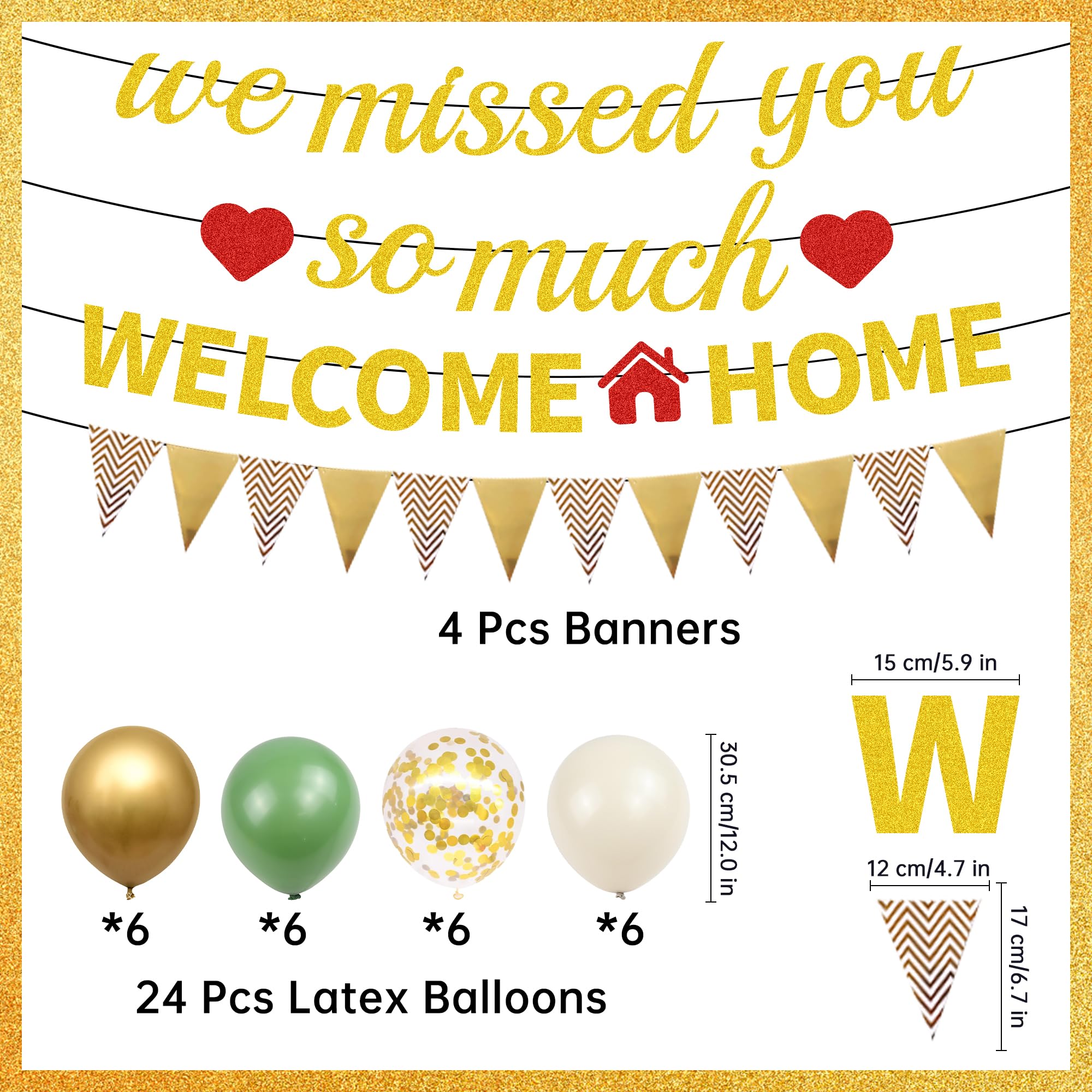 Welcome Home Decorations Balloons Banner, 28 Pcs Gold Welcome Home Banner - Image 2