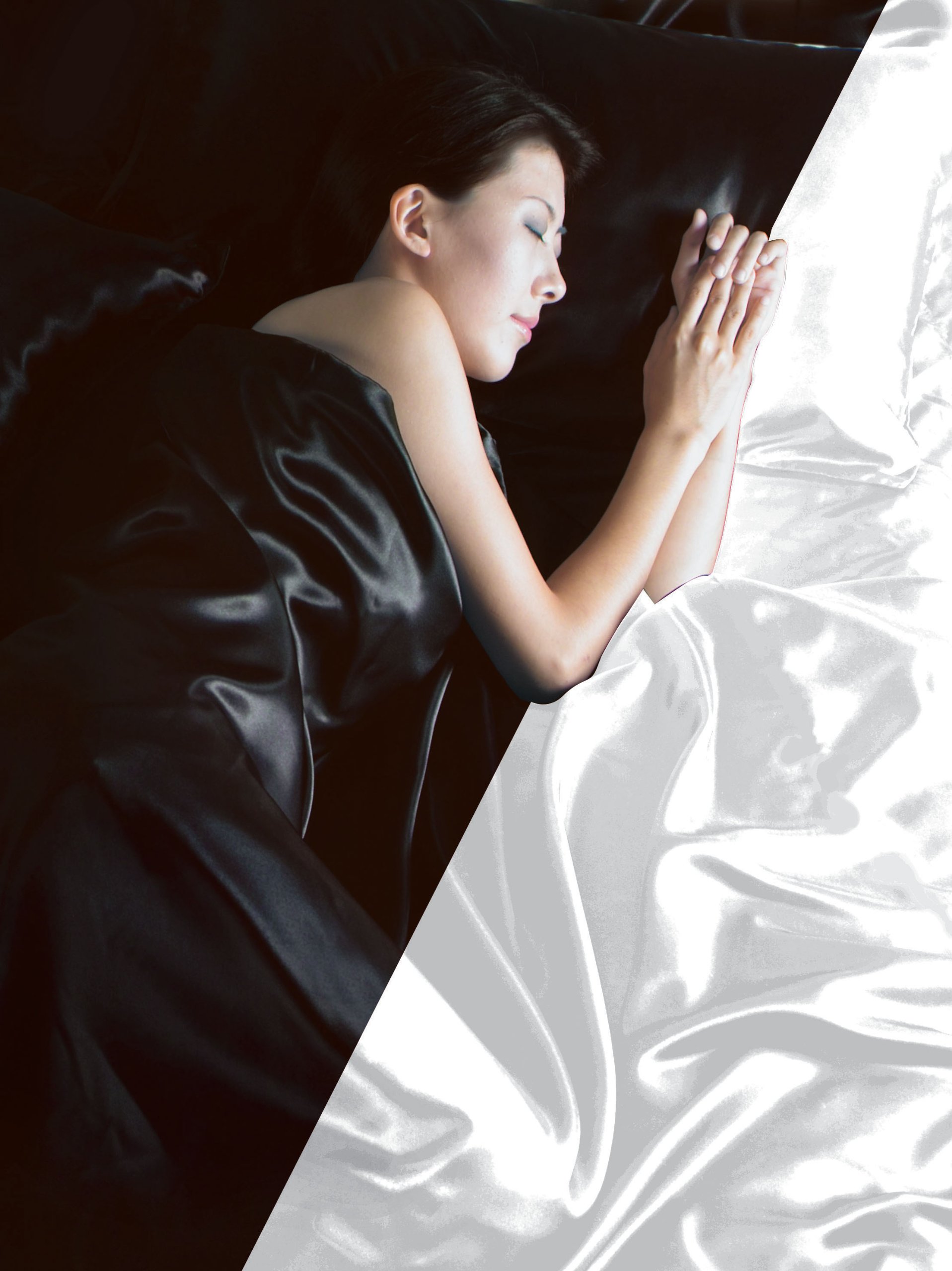 Intimates Satin Black/Cream Plain Reversible Single Bed 4 Pce Duvet Cover, Fitted Sheet & 2 Pillowcases