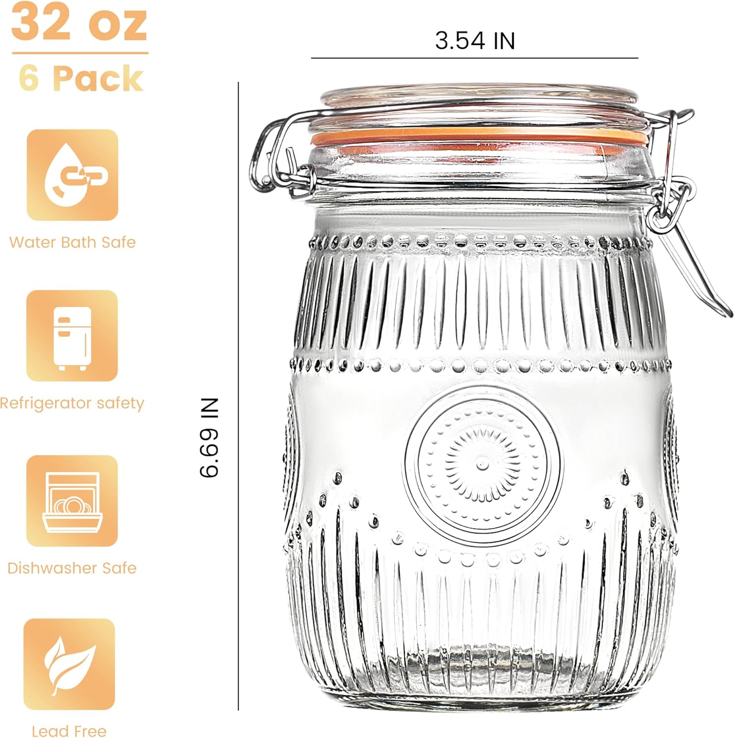 Amzcku Wide Mouth Vintage Mason Jars with Airtight Lid 32oz, Canister Quart Jars for Kitchen Storage - for Coffee, Sugar, Beans 6 Pack - Image 2