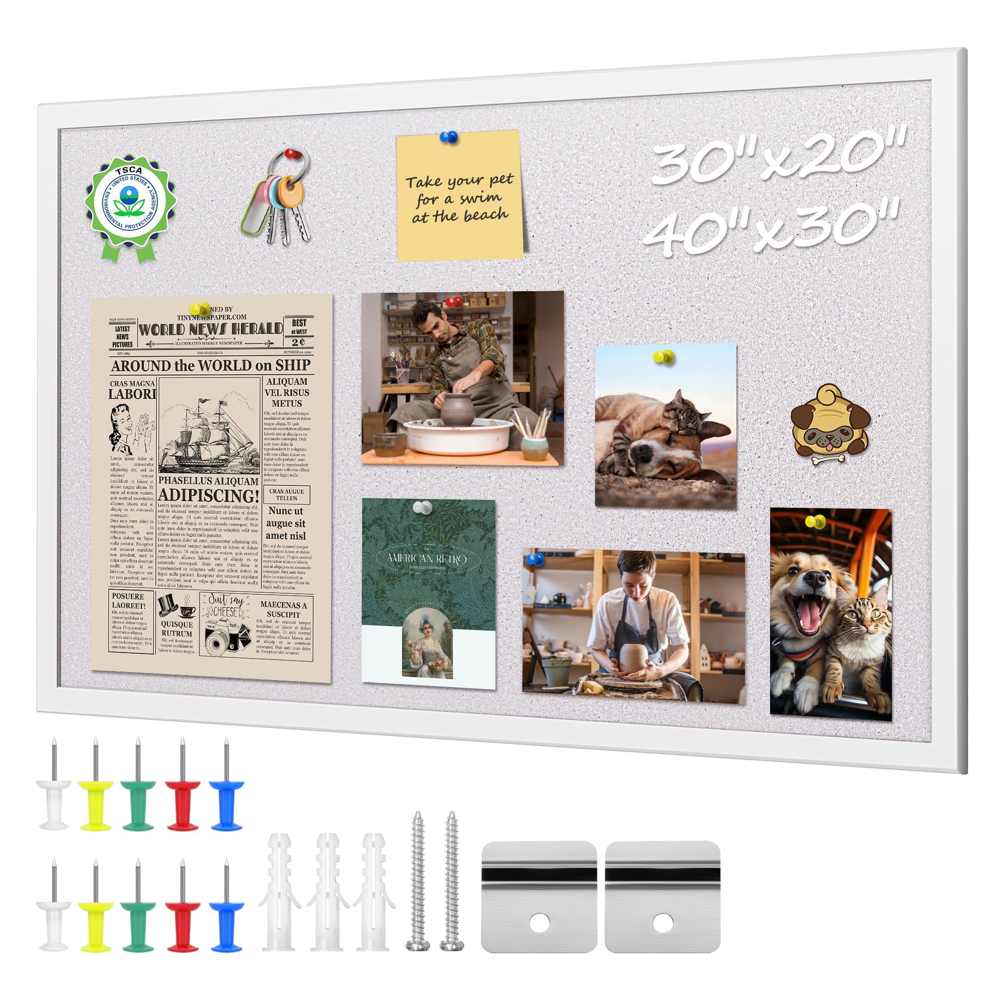 ORIENTOOLS 40" x 30" Framed Cork Board for Walls, Bulletin Board with 10 Push Color Pins, Hanging Pin Board for Office, Decorative Vision Board, Large Corkboard, Home, School, Cubicle