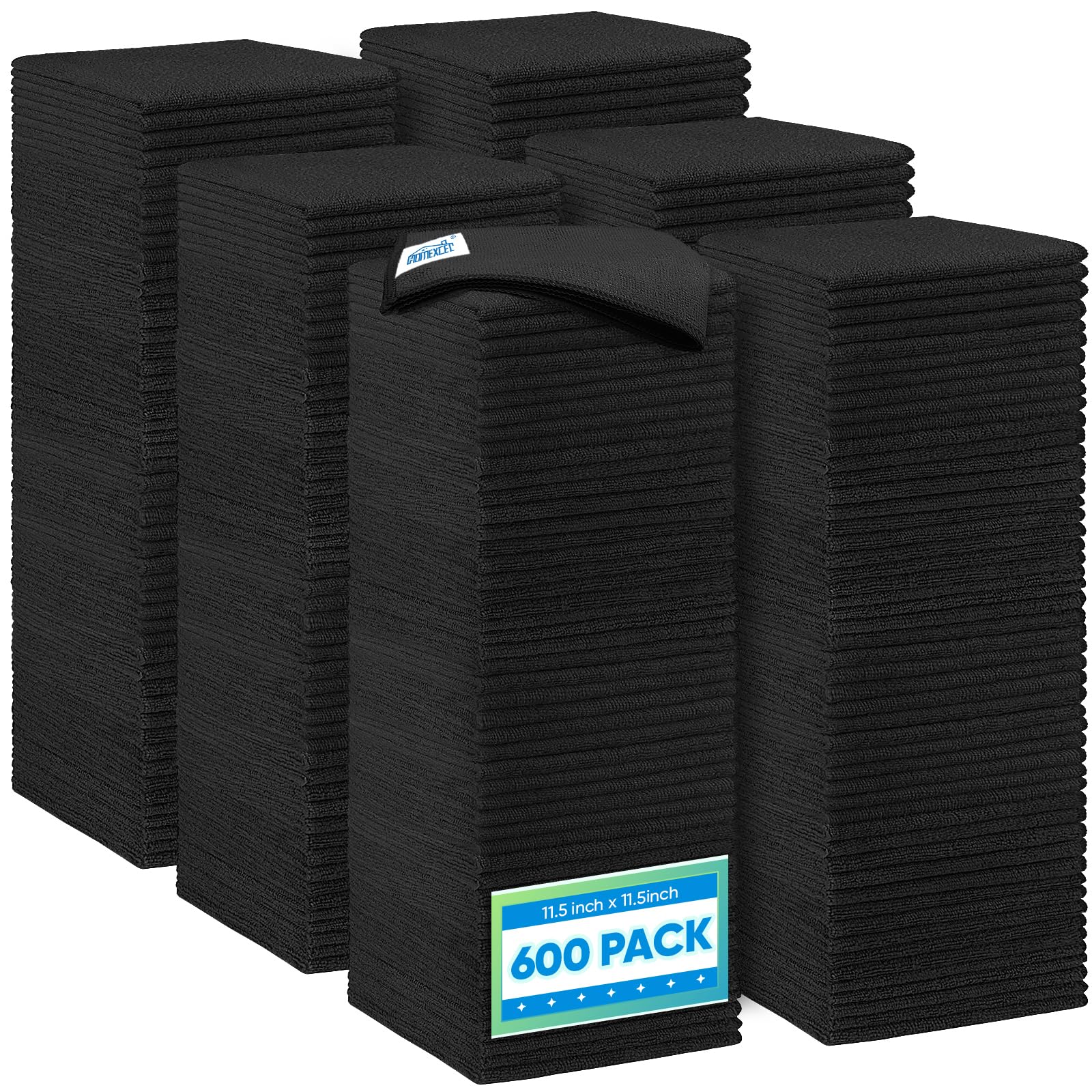 HOMEXCEL 600 Packs Microfiber Cleaning Cloth, 11.5 x 11.5 inch Microfiber Towels for Cars, Ultra Absorbent Washing Cloth, Lint Free Streak Free Cleaning Rags for Car, Kitchen, and Window (Black)