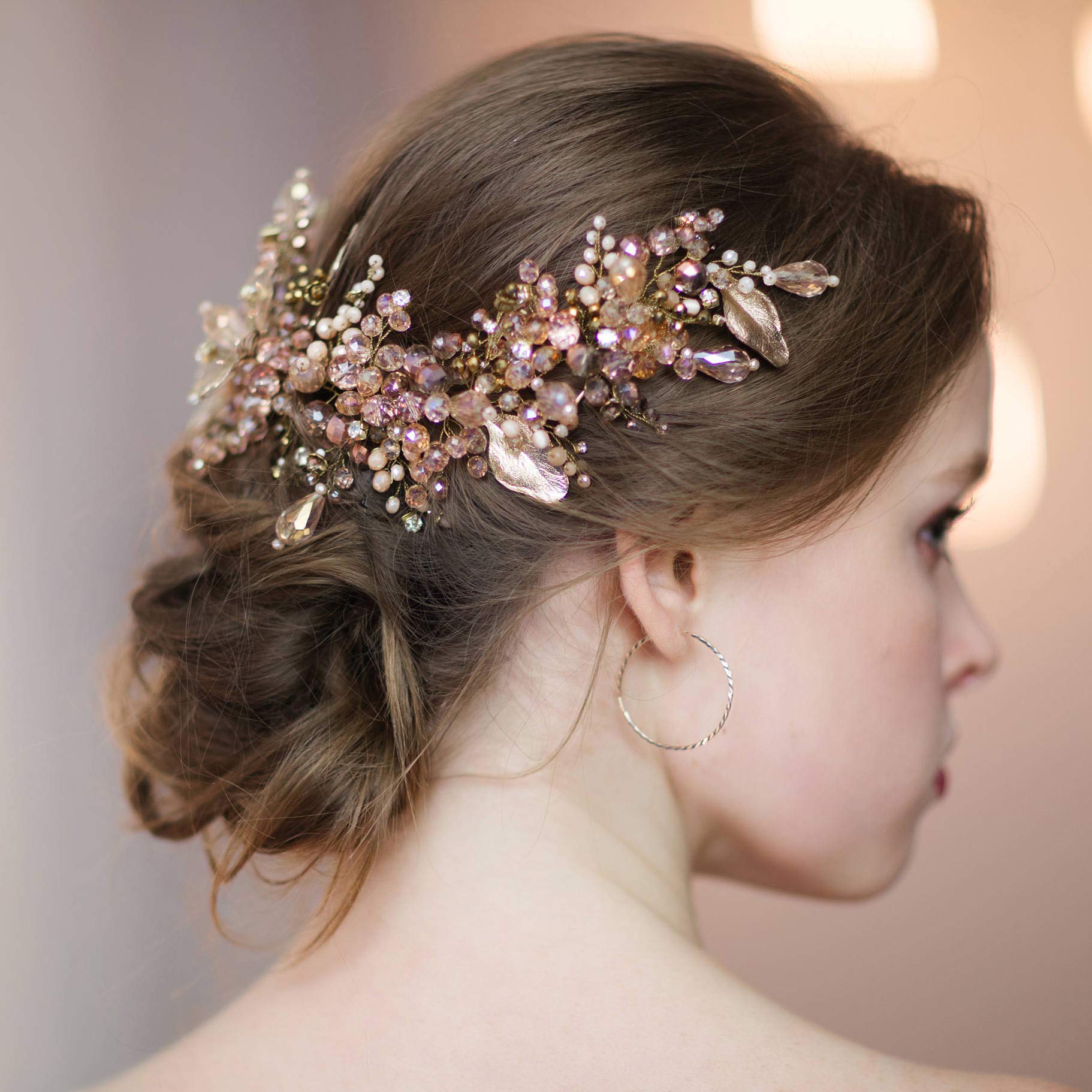 Kercisbeauty Dainty Gold and Champagne Headband for Brides Bridal Tiara Beads Headpiece Women Special Occasion Jewelry Handmade Wedding Gift Vintage - Image 3