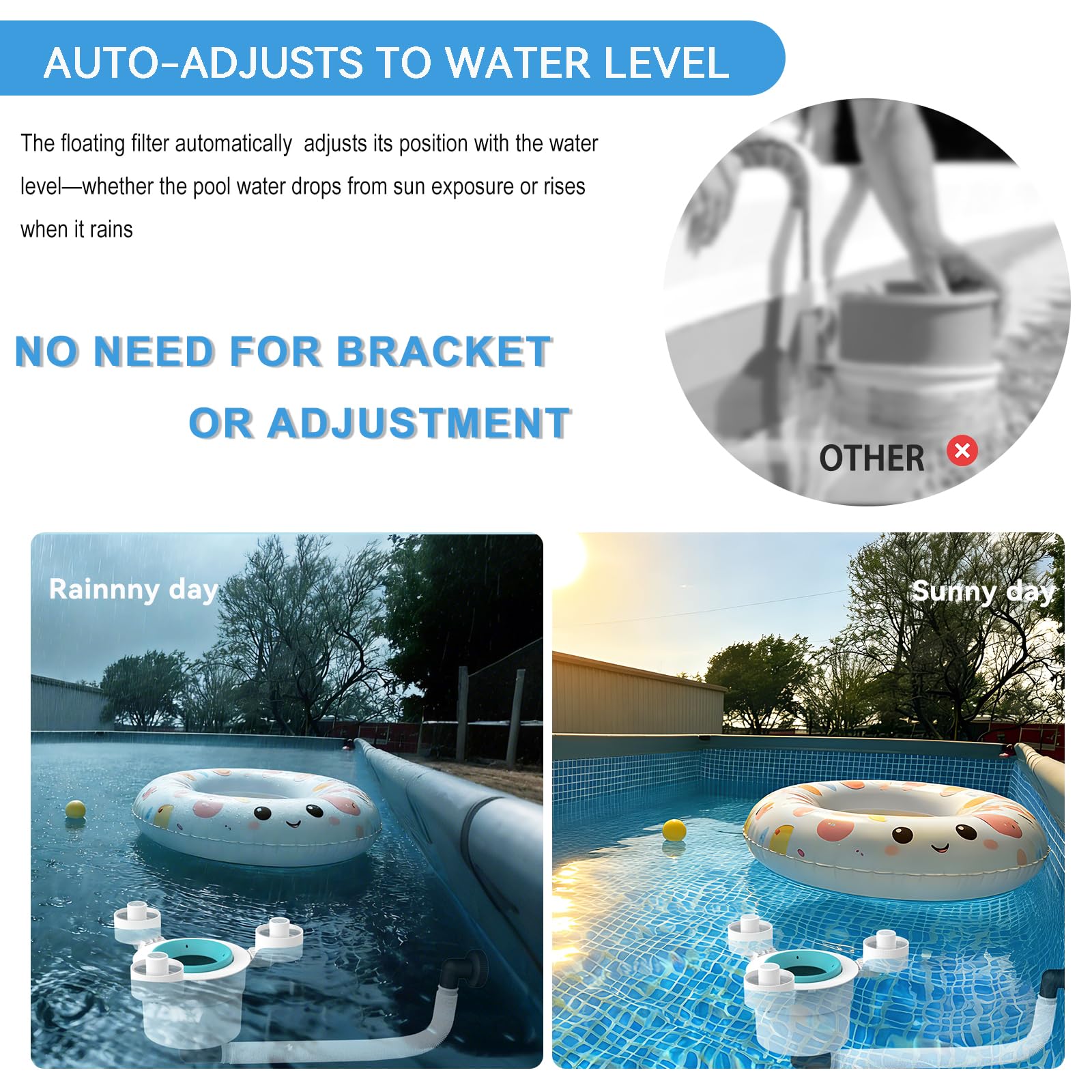 Skimmer per Piscina Fuori Terra, Nessuna Installazione Richiesta, Nessuna Staffa Regolabile Richiesta, Viene Fornito con 10 Calzini filtranti, Perfetto per Le Donne, Skimmer per Piscina a