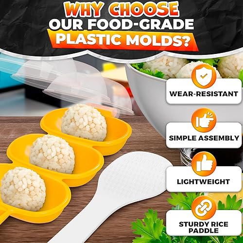 Miniatura 5 de Juego de moldes de bolas de arroz, paquete de 2 moldes para hacer bolas de arroz, sushi y onigiri con cuchara de paleta para sushi Temari,