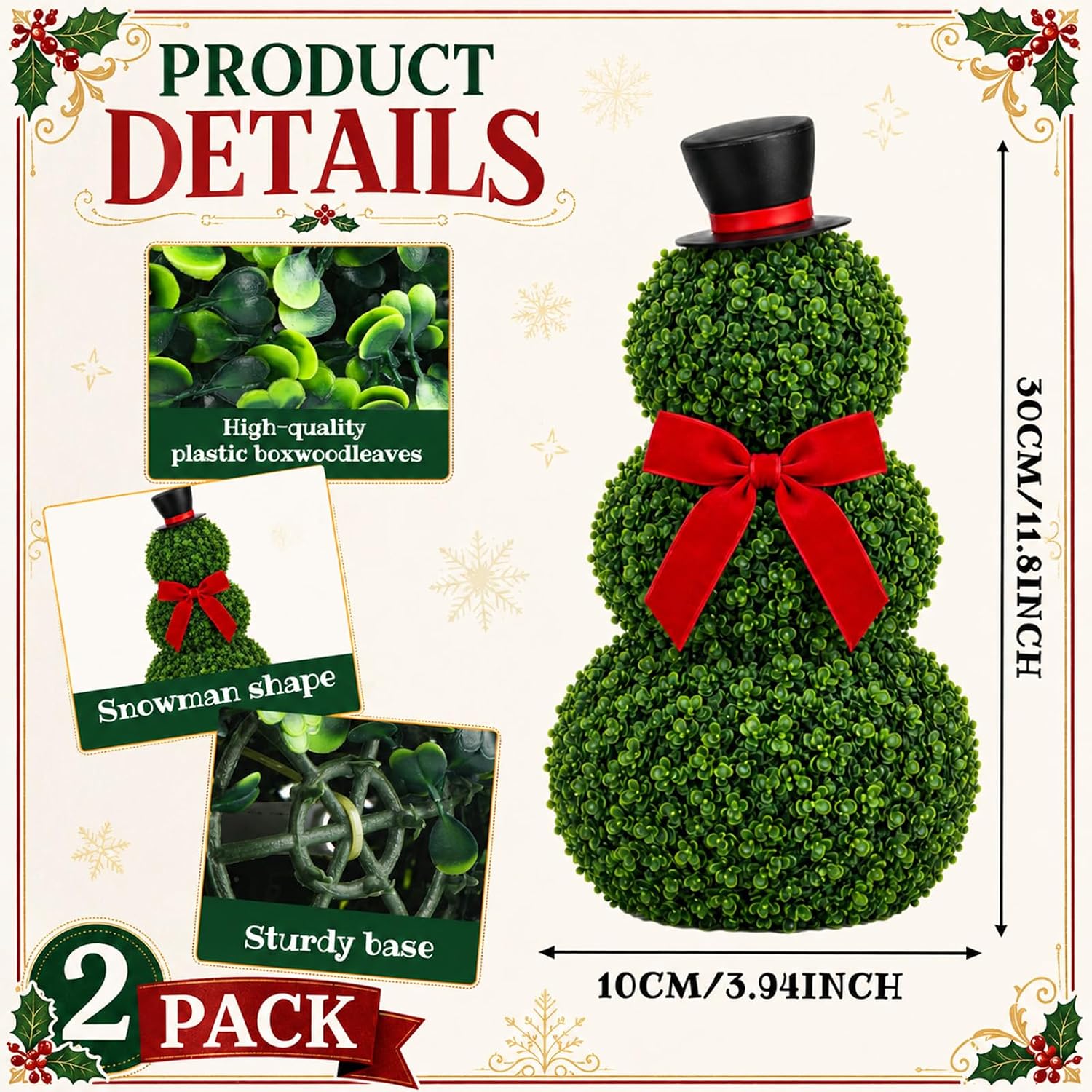 Thiccywoov 2 Pcs Christmas Snowman Topiary Decor 11.8''