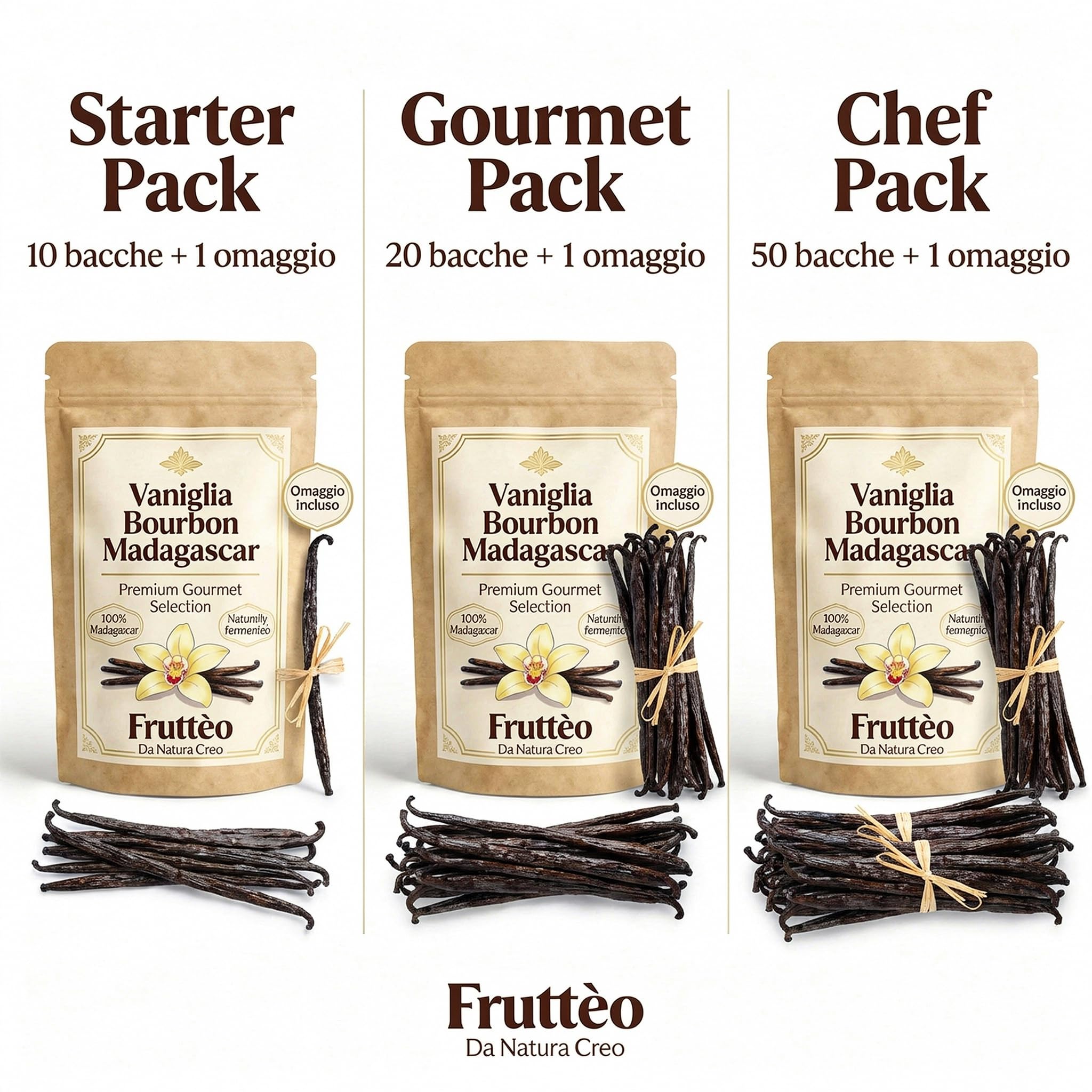 Frutteo - 20 Baccelli di Vaniglia Bourbon XL del Madagascar 16/cm, Qualità Gourmet, Carnosi e Profumati + 1 Baccelli Omaggio, Ideali per Dolci, Gelati, Creme e Ricette Raffinate