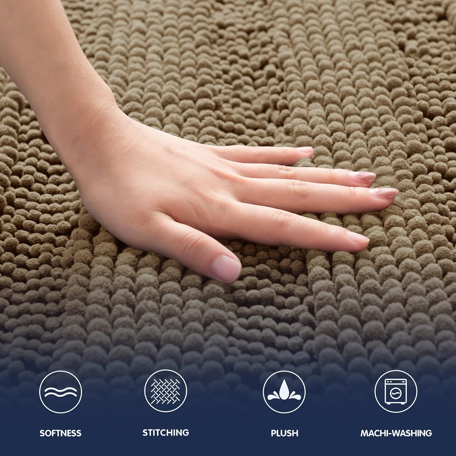 Ouka Non-Slip Bath Rugs, Thickened Shaggy Bath Mats, Soft and Absorbent Rugs for Bathroom, Kitchen and Entry (20" x 32", Sand)