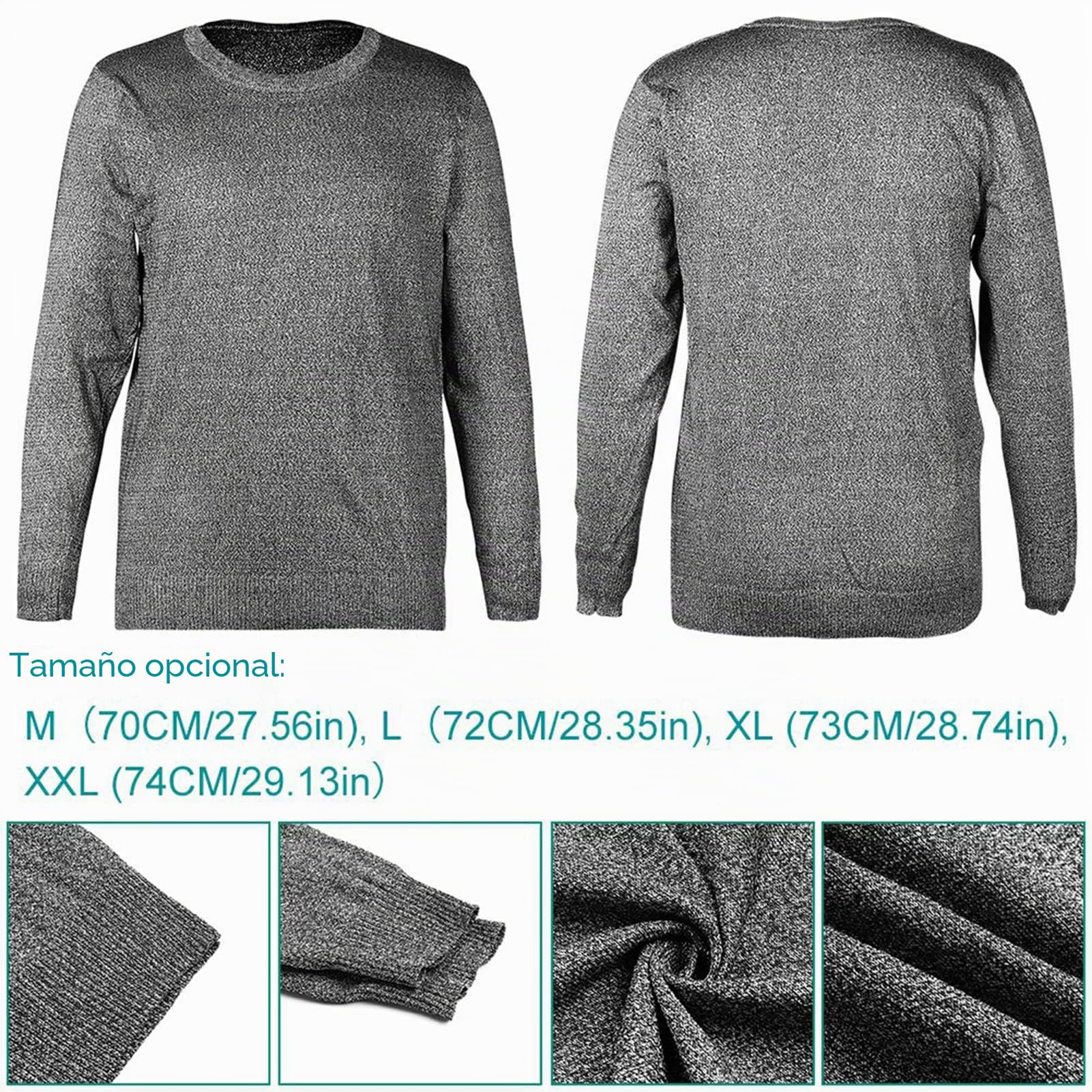 Camiseta Resistente A Cortes Ropa Anti Slash Ropa Protectora De Nivel 5 Camisa De Seguridad Laboral De Manga Larga con Cuello Redondo Anti-Corte Resistente a Cortes para Fabricación Industrial