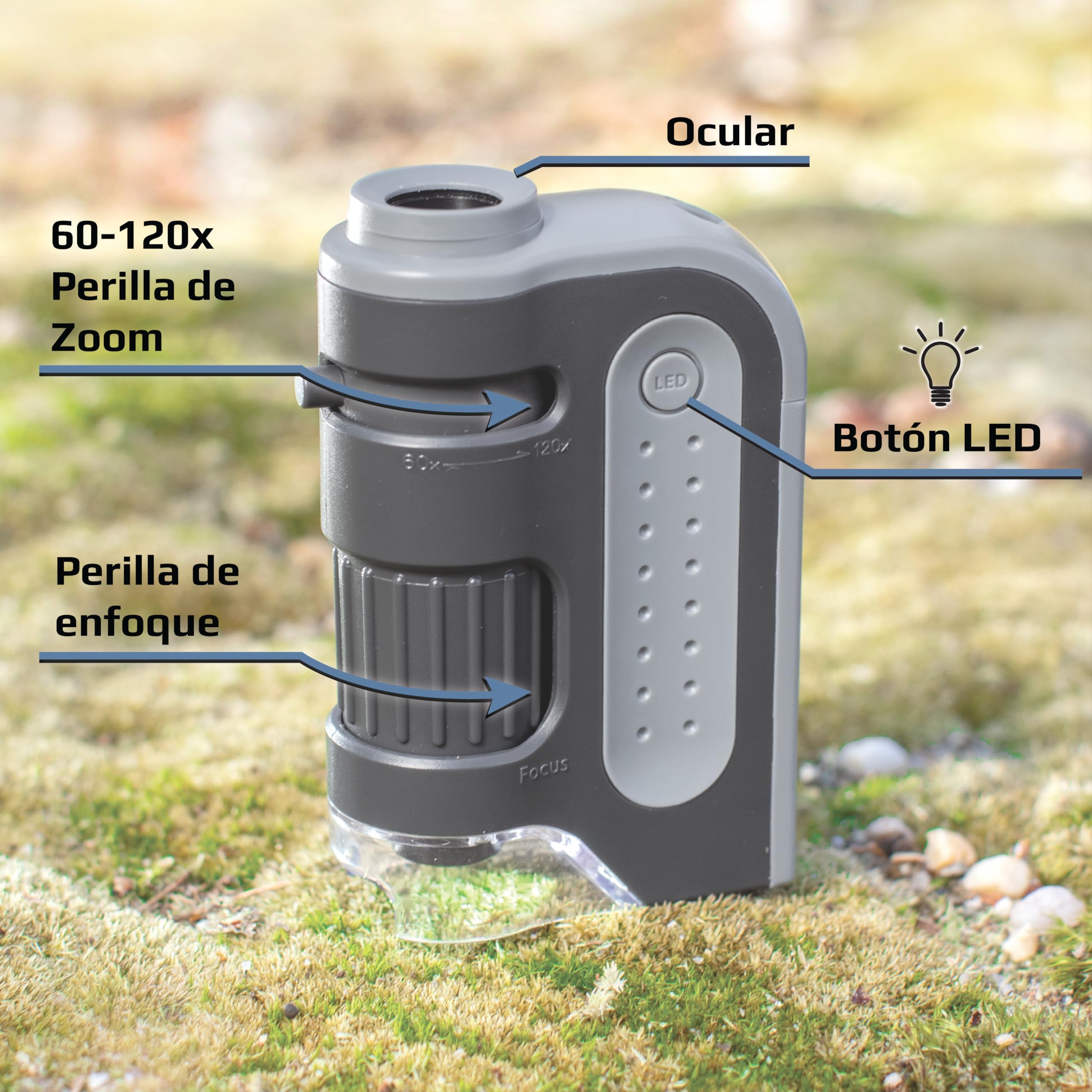 Microscopio Carson MicroBrite Plus 60x -120x aumento con illuminación LED microscopio de bolsillo – gris (Pack de 4)