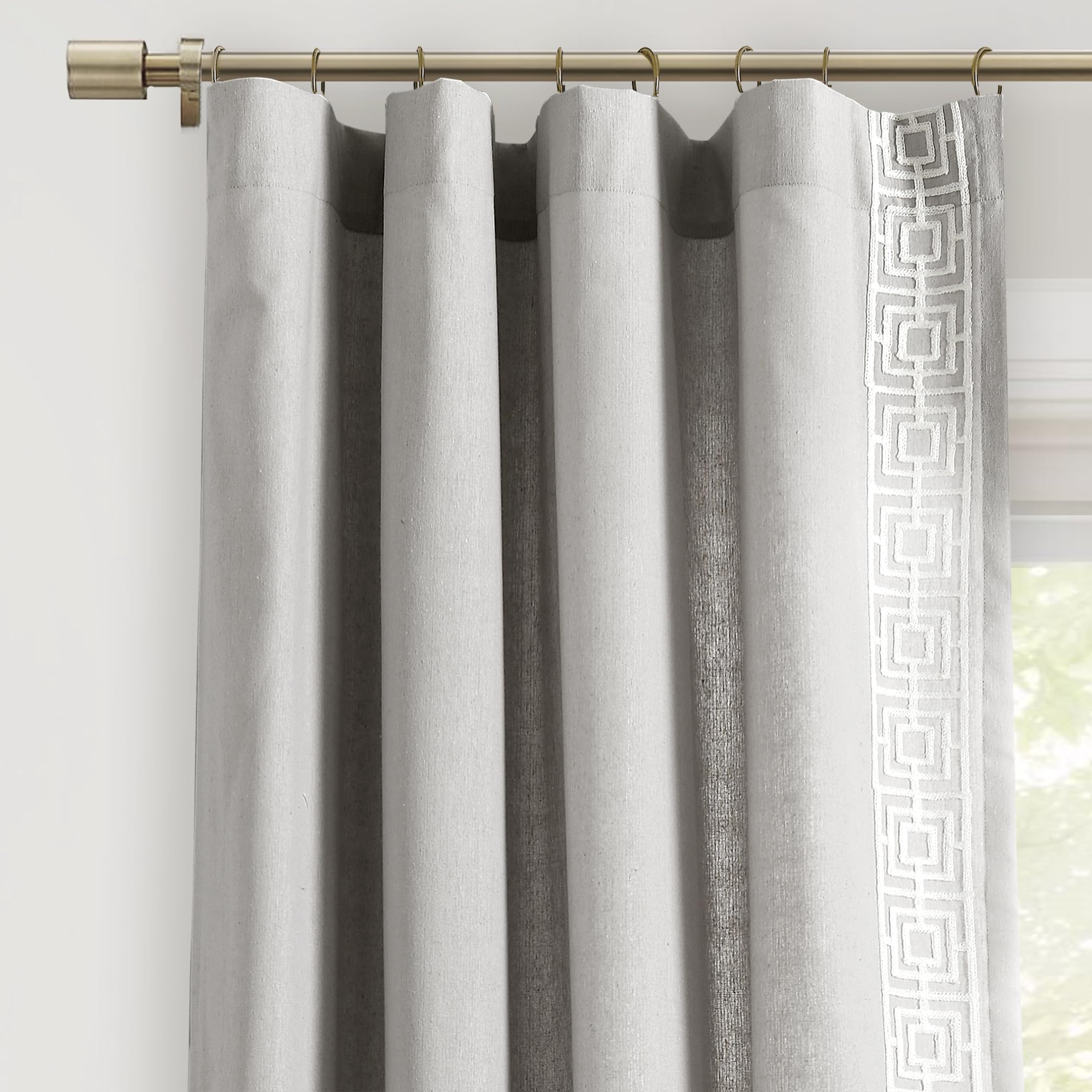Lush Decor Luxury Modern Square Embroidery Border Window Curtain Panel (Single Panel), 52" W x 84" L, Light Gray