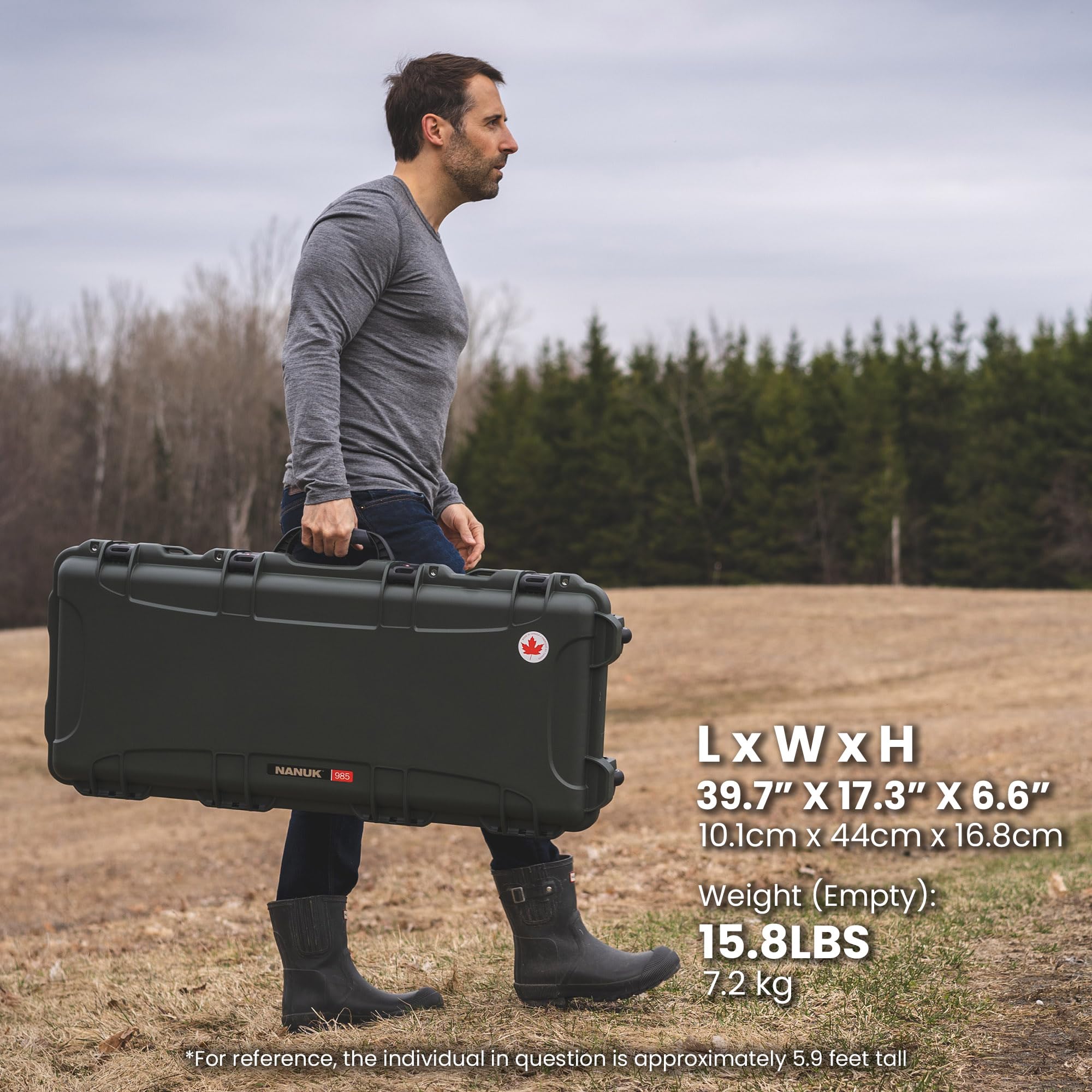 NANUK 985 Hard Case 40” with Wheels & Customizable Foam Insert, IP67 Waterproof & Crushproof, Rugged Construction for Ultimate Protection, Made in North America – Olive (39.7” x 17.3” x 6.6”)