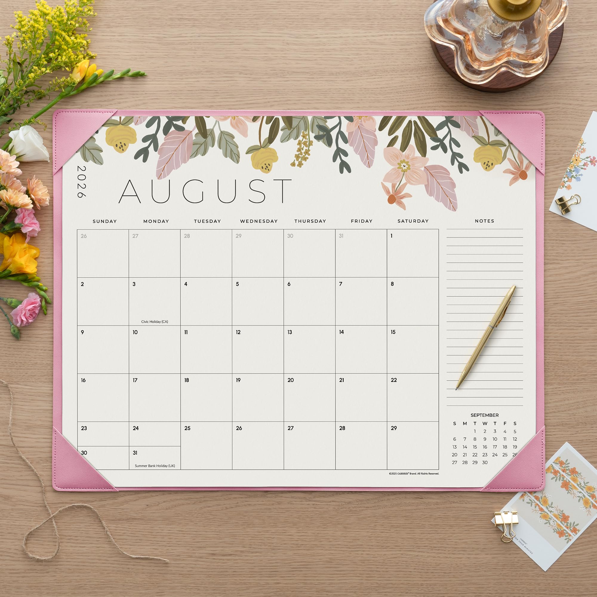 Cabbrix Calendario de escritorio floral (rosa)