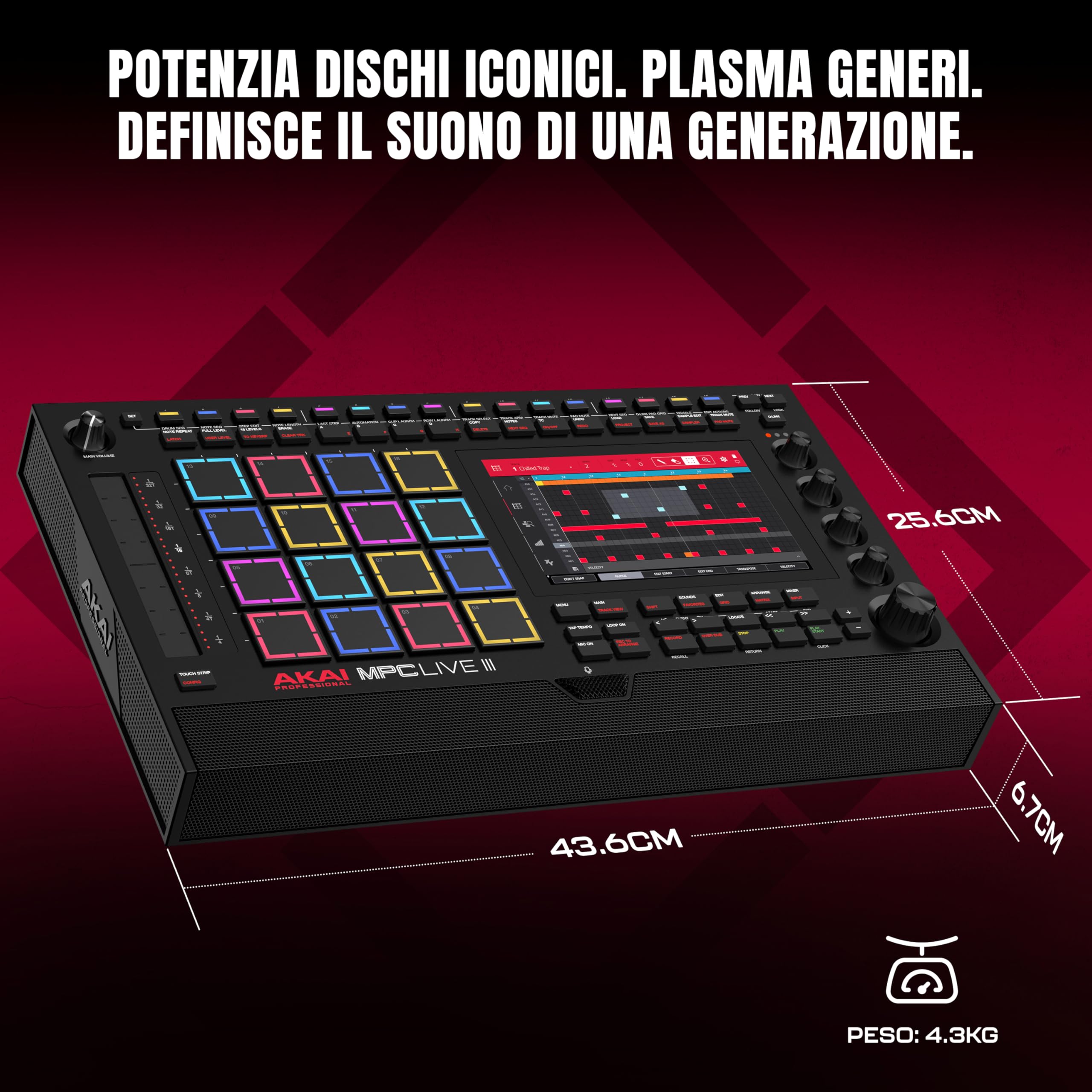 Akai Professional MPC Live III Centro di Produzione Musicale Portatile Standalone con Pads MPCe, Sequencer, Touchscreen, Microfono, Monitor Stereo, Interfaccia Audio, Wi-Fi, Bluetooth, Batteria