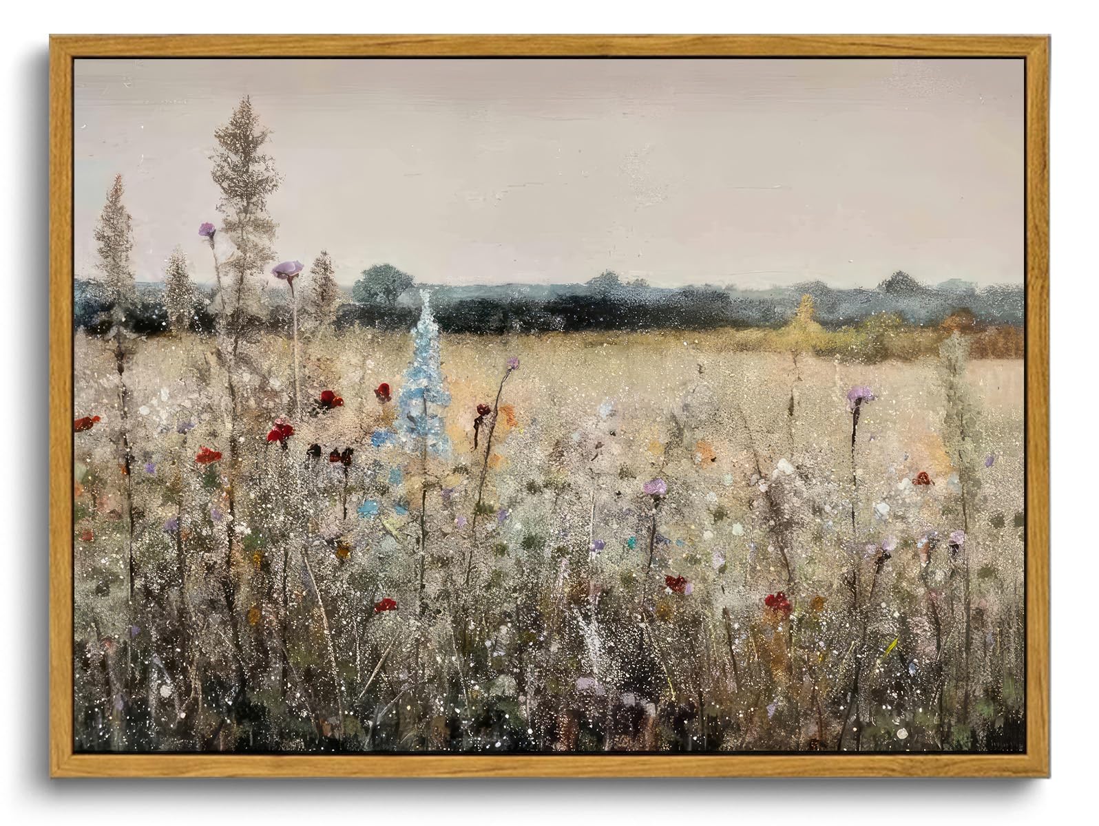 OIQArtOIQ Vintage Wildflowers Landscape Wall Art Framed Floral Natural Scenery Oil Painting Canvas Prints Country Farmhouse Decor Pictures Kitchen Bedroom Living Room Bathroom