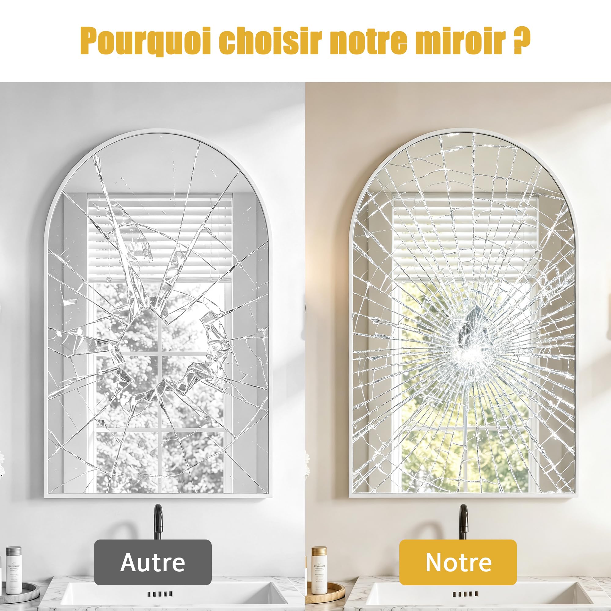 Miroir Arche,Miroir Salle de Bain 91 x 61 cm,Miroir Mural Blanc