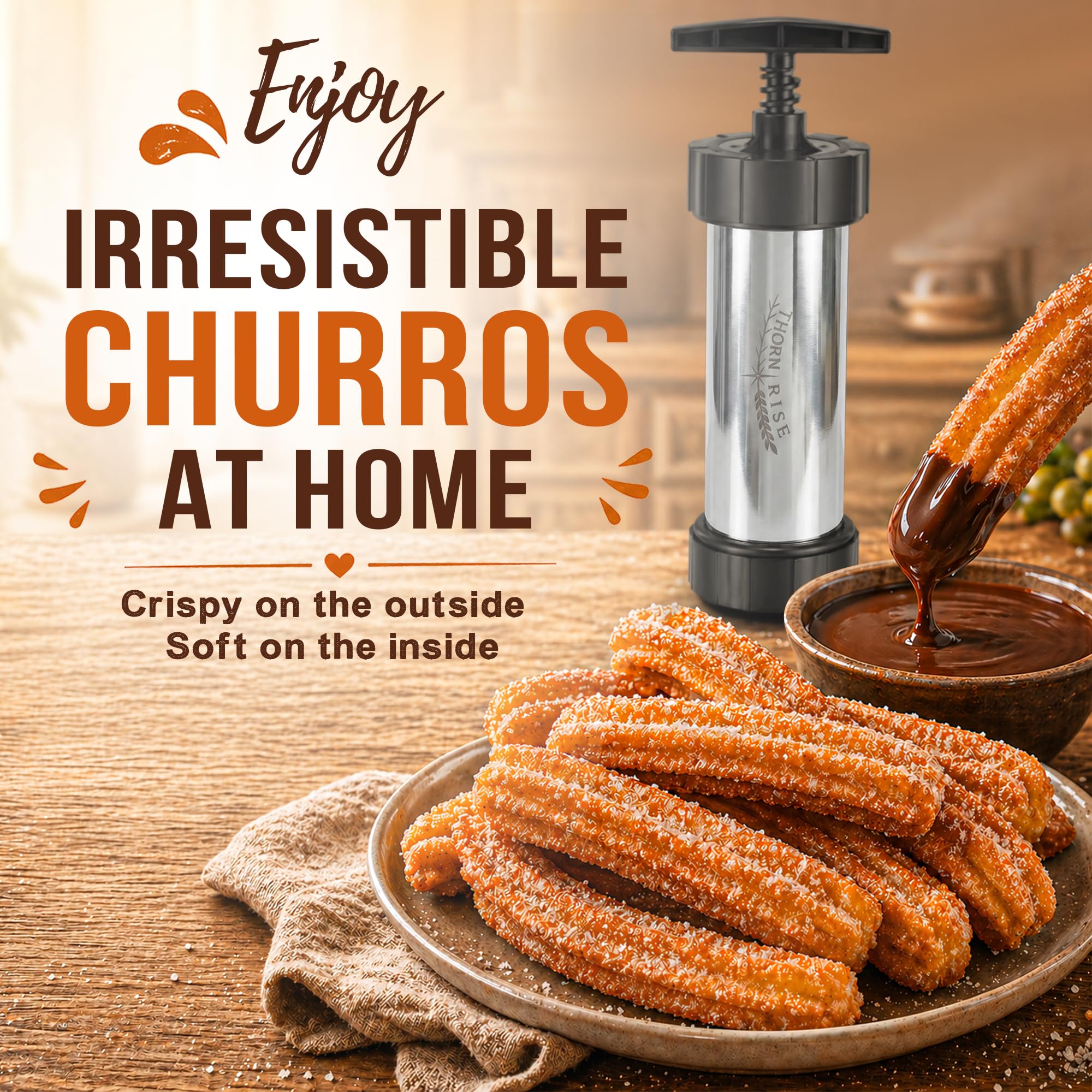 Churreras à churros et matraques en acier inoxydable 304 - Rapide, facile à nettoyer et de grande capacité - Idéal desserts maison et cuisine familiale - Kit pâtisserie professionnel pour chefs et