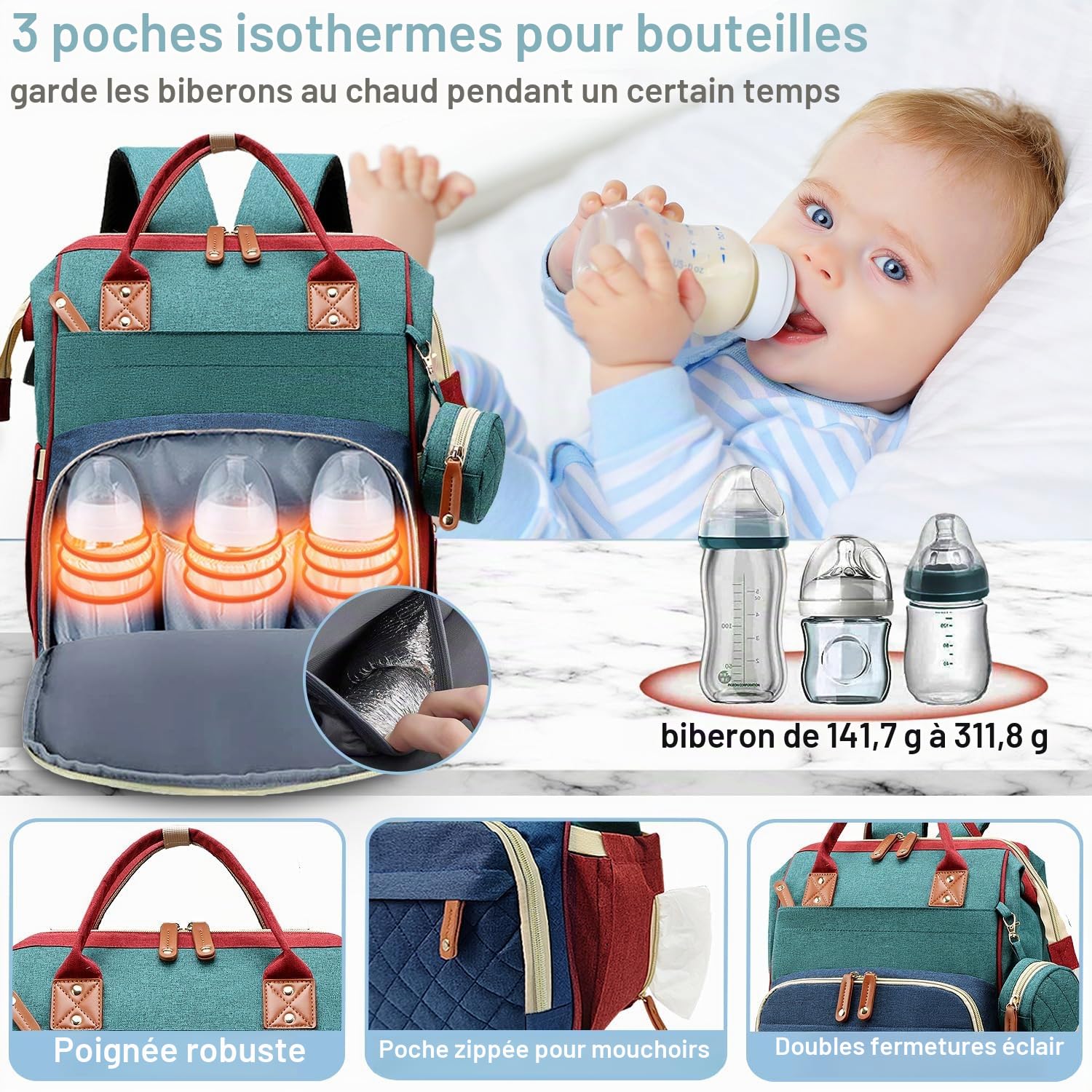 SHITIESHOU Sac à dos à langer pour bébé fille garçon Sac à langer pour papa maman avec coussinet 16 poches