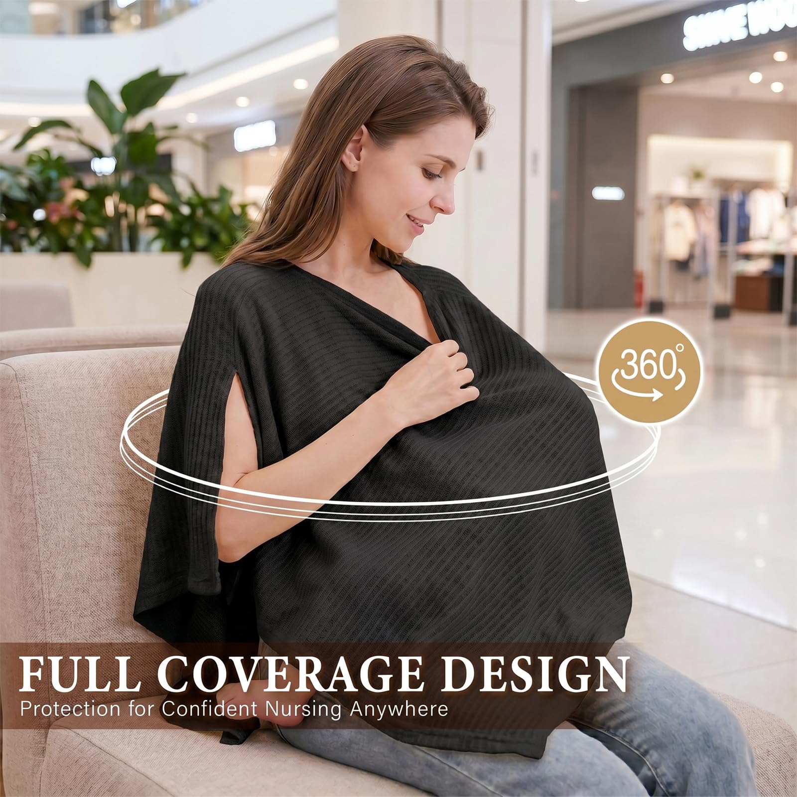 Stilltuch für unterwegs, Stillschal Still Tuch Atmungsaktiv Breastfeeding Nursing Cover, 360° Sichtschutz Stillschal für unterwegs Decke (Schwarz)